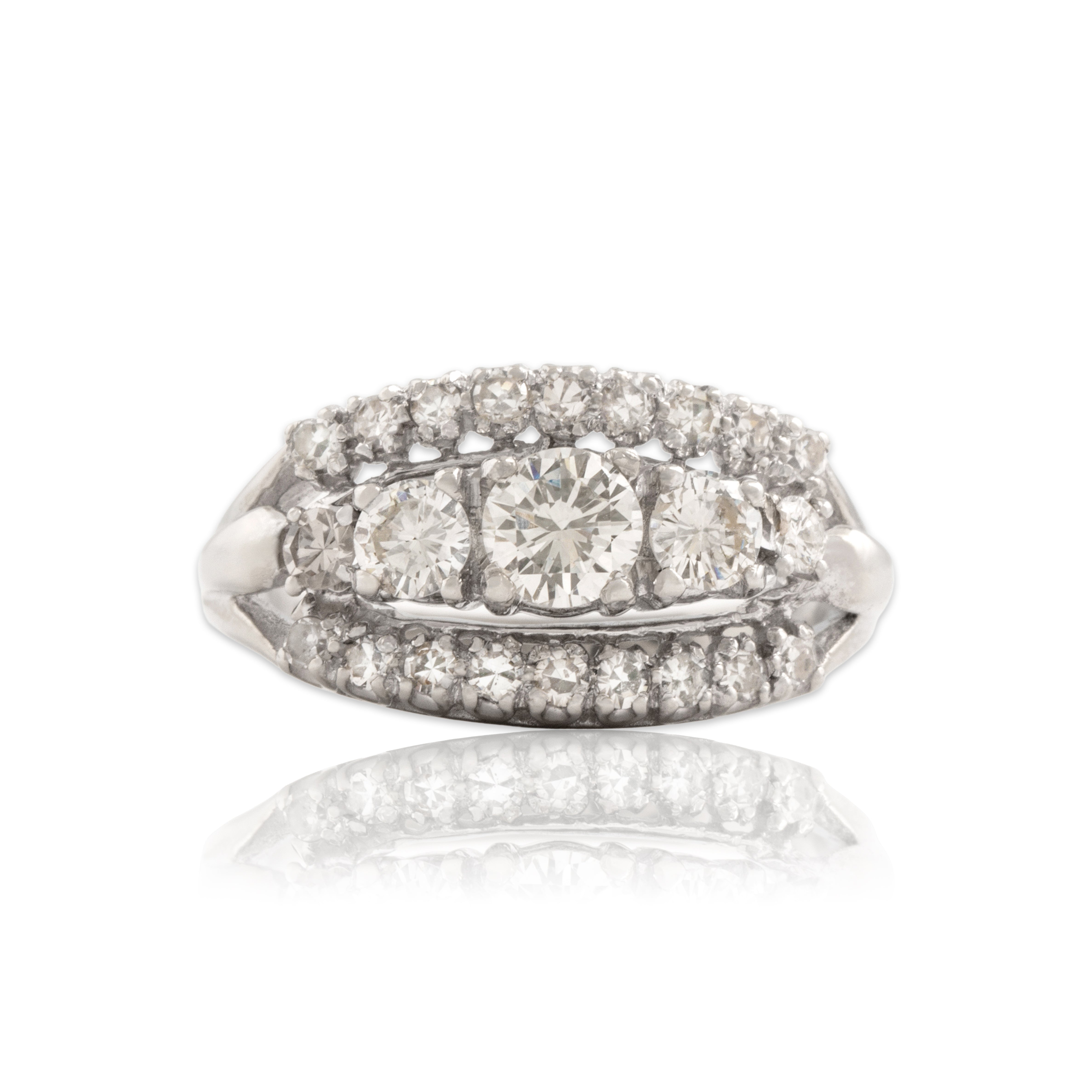 Vintage 14k White Gold .96cttw Diamond Fabulous Curved Triple Row Band Ring 5.75