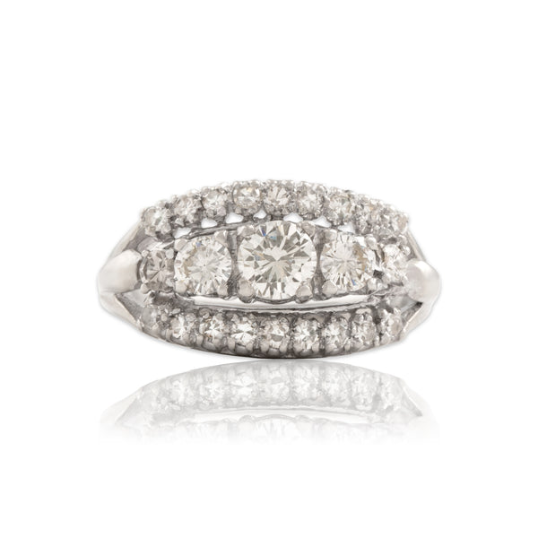 Vintage 14k White Gold .96cttw Diamond Fabulous Curved Triple Row Band Ring 5.75