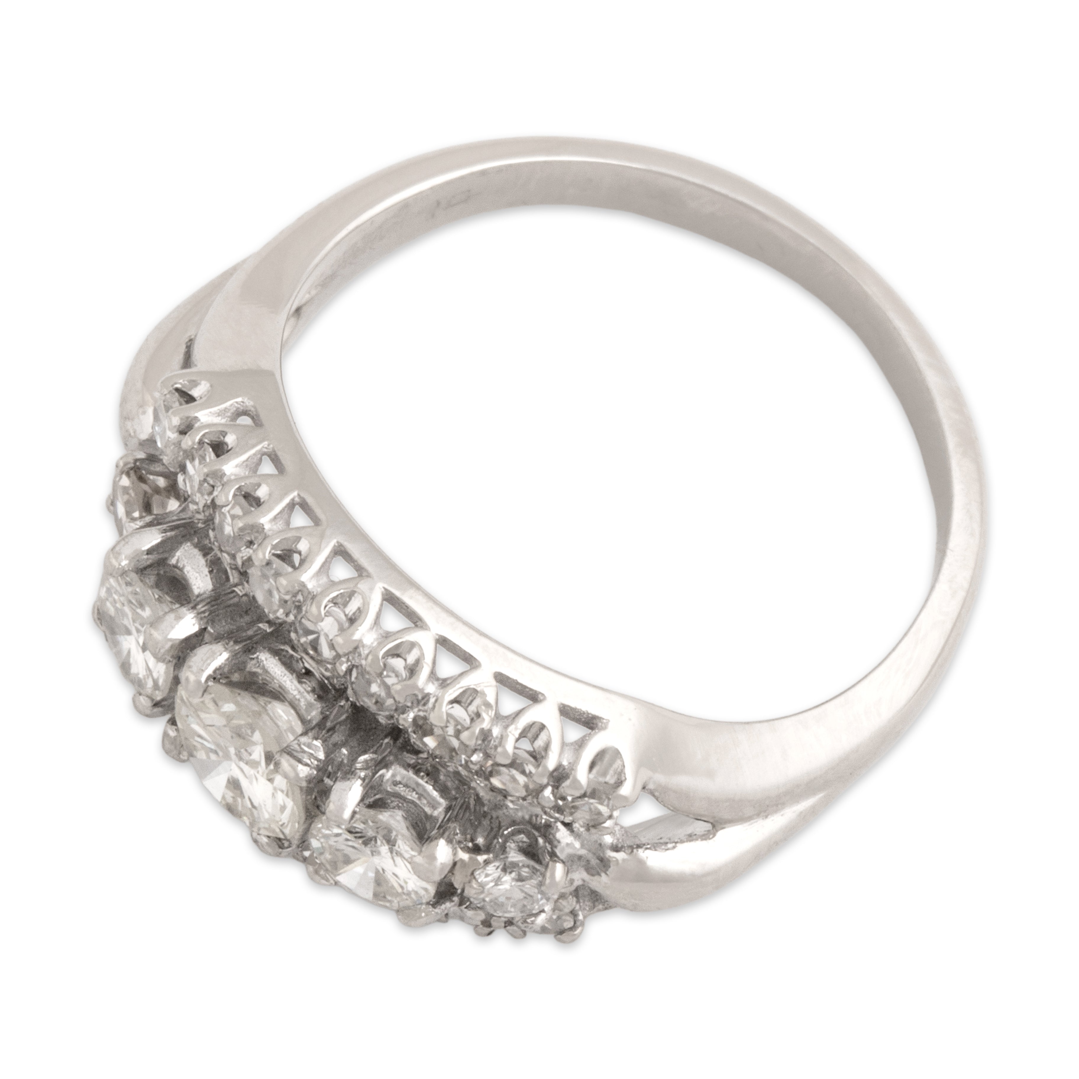 Vintage 14k White Gold .96cttw Diamond Fabulous Curved Triple Row Band Ring  - Overall view