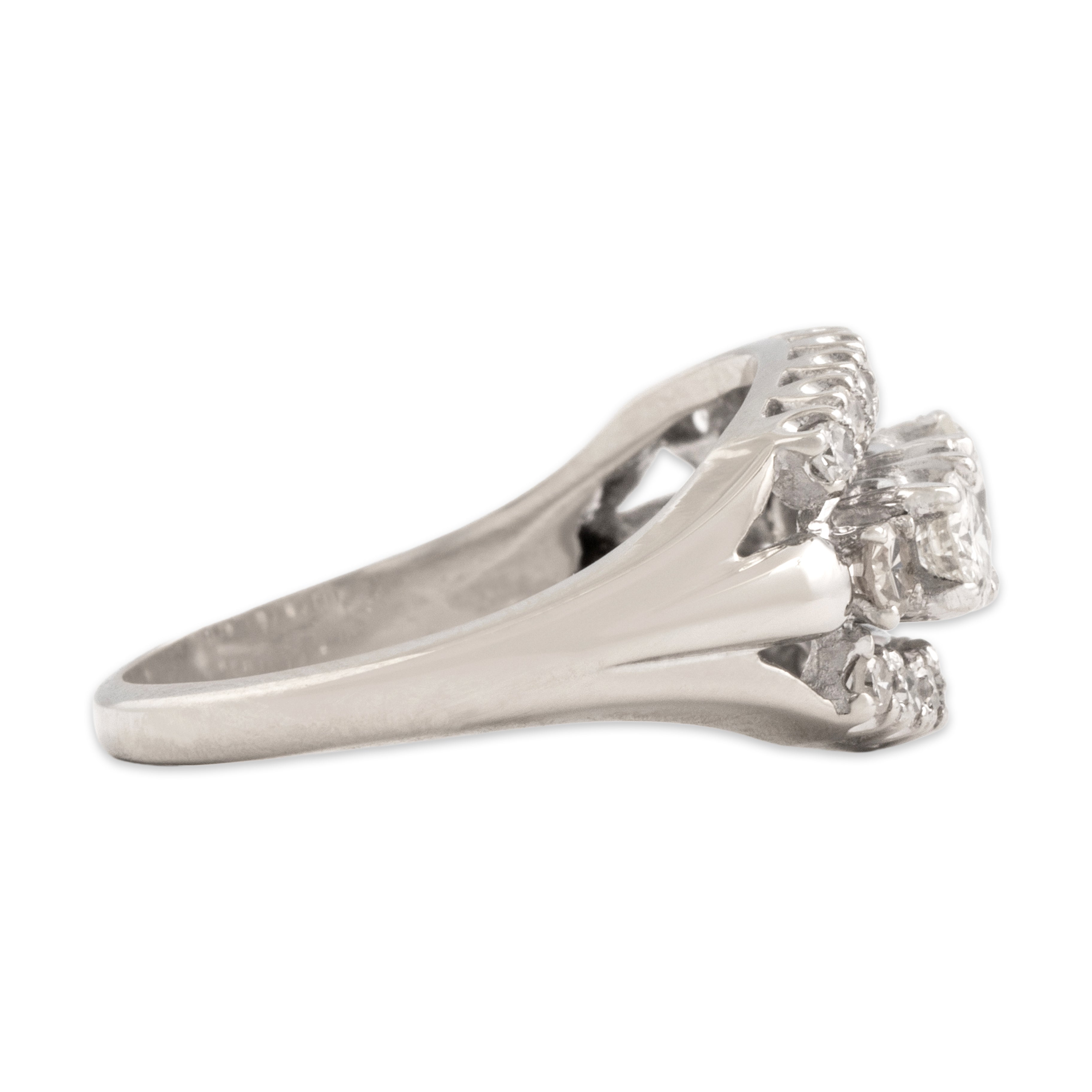 Vintage 14k White Gold .96cttw Diamond Fabulous Curved Triple Row Band Ring  - Side view