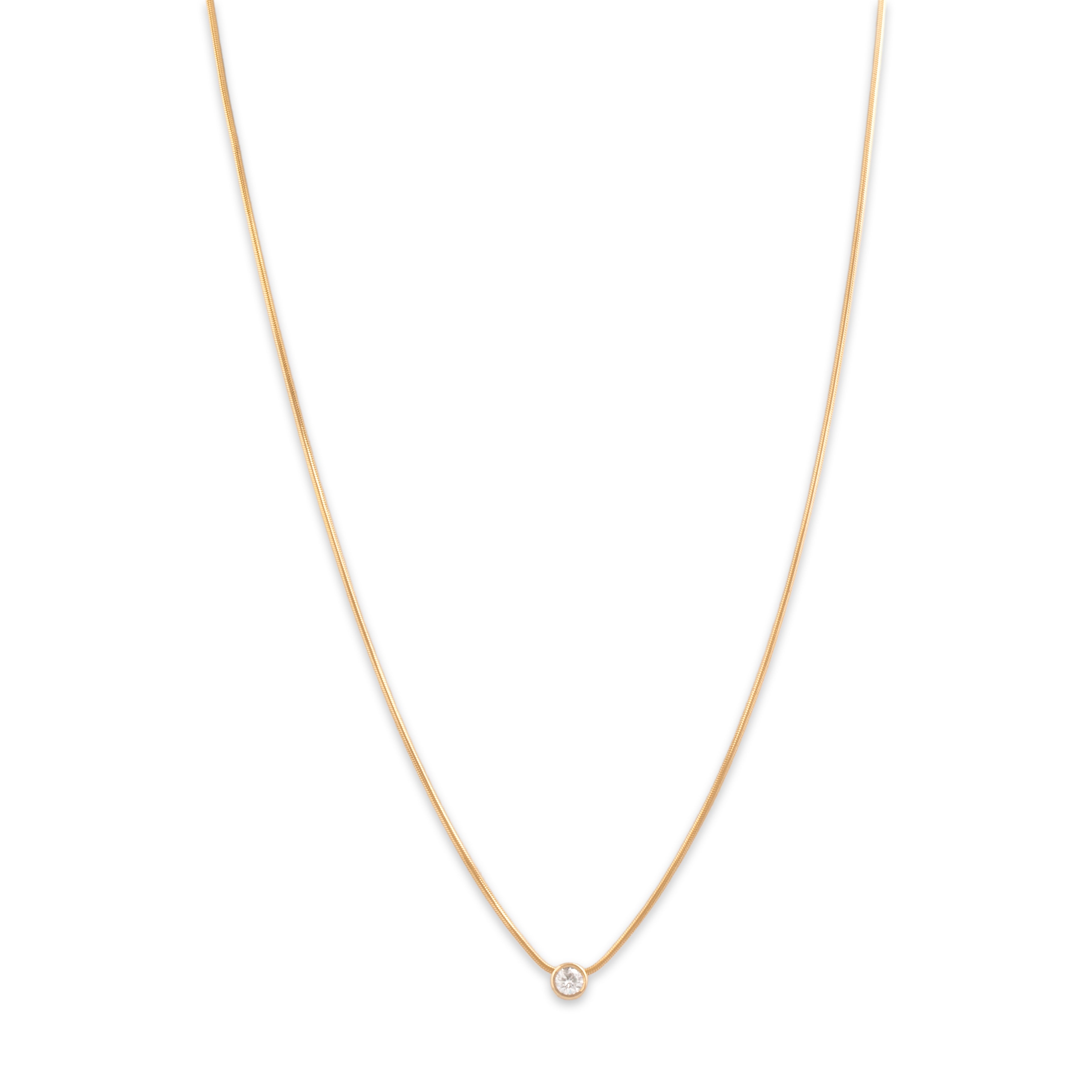 Vintage 14k Yellow Gold Diamond Stunning Snake Chain Bezel Solitaire Necklace - detail view #1