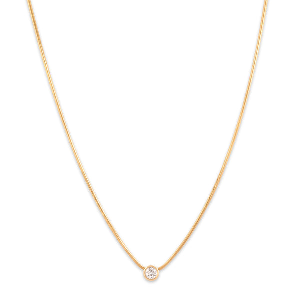 Vintage 14k Yellow Gold Diamond Stunning Snake Chain Bezel Solitaire Necklace 18