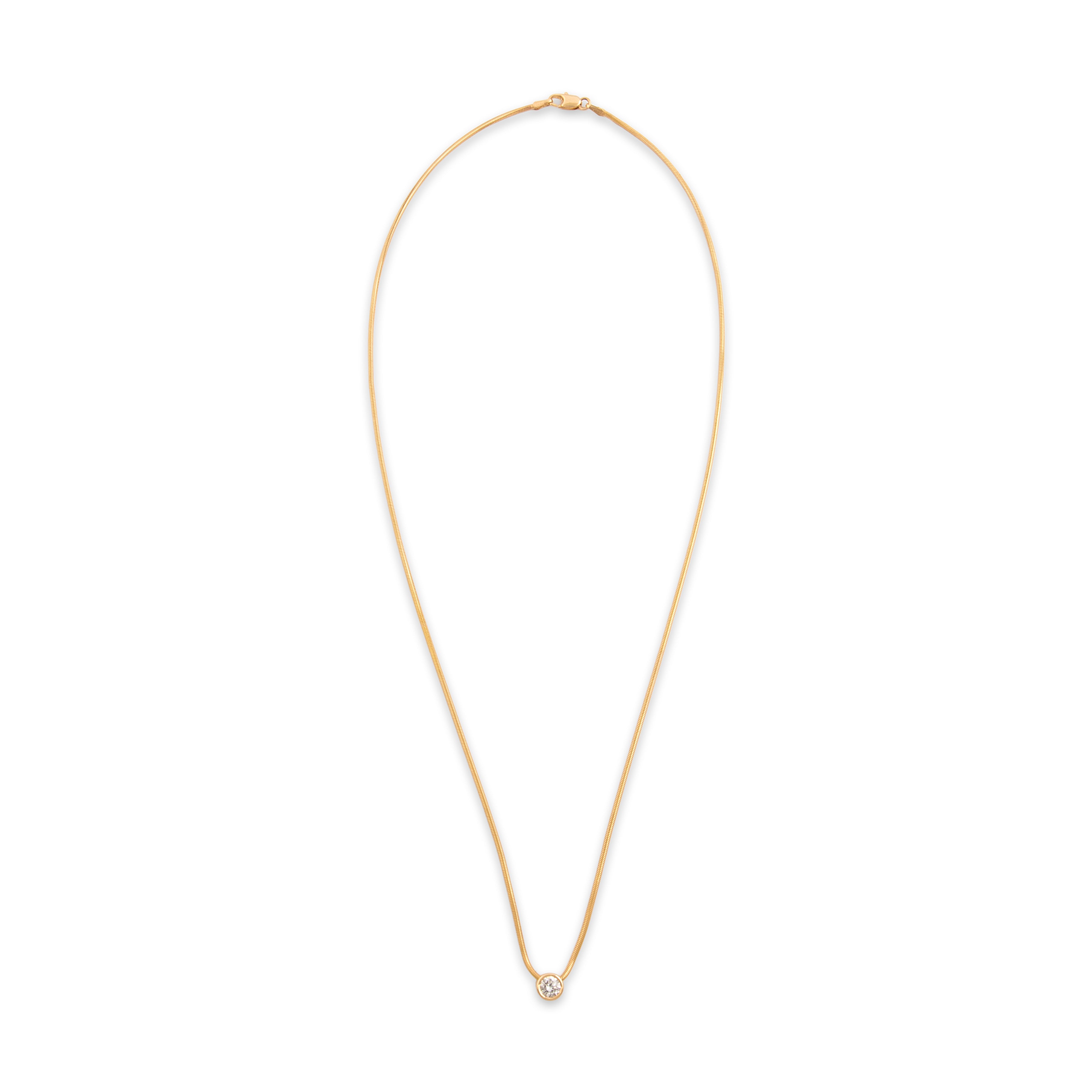 Vintage 14k Yellow Gold Diamond Stunning Snake Chain Bezel Solitaire Necklace - Overall view
