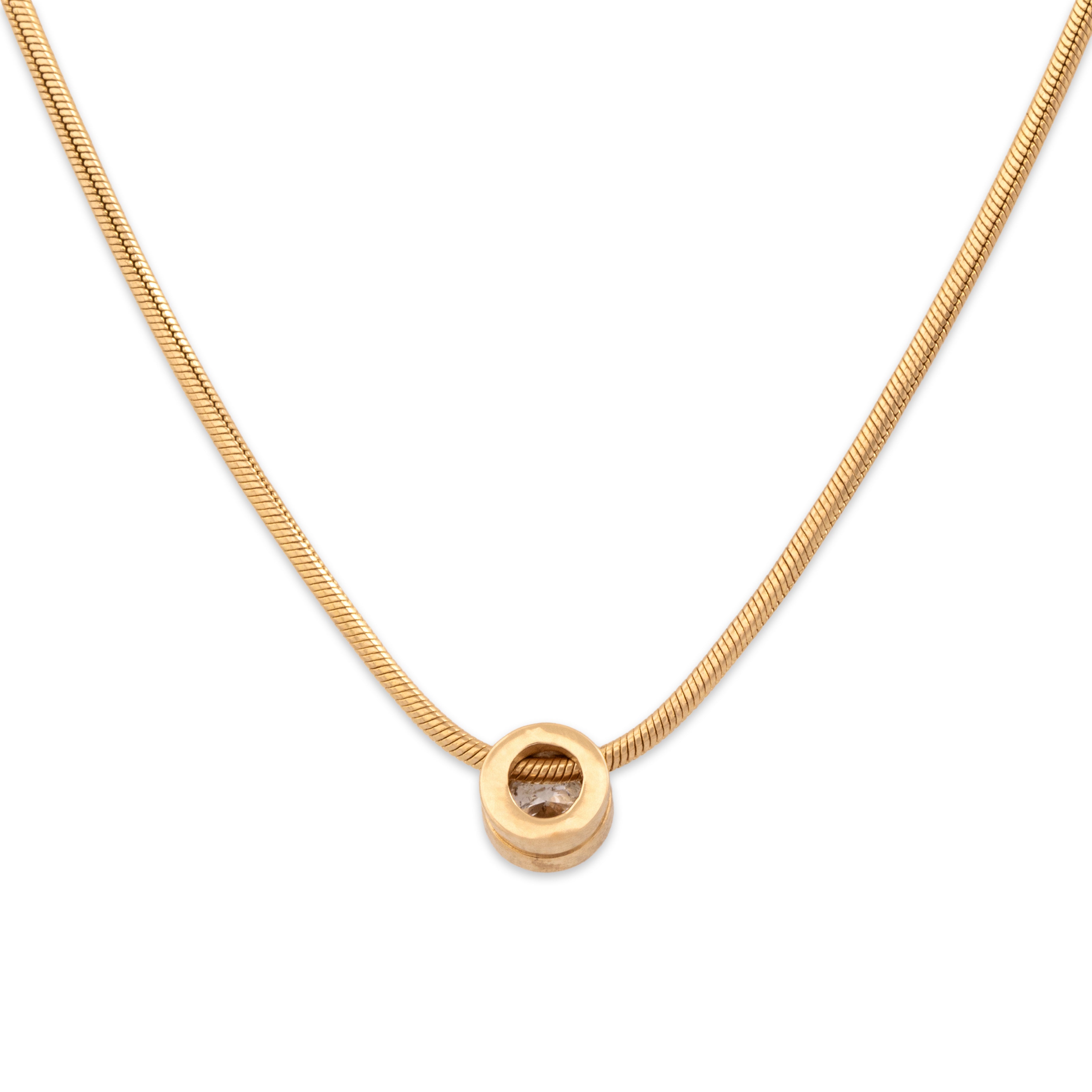 Vintage 14k Yellow Gold Diamond Stunning Snake Chain Bezel Solitaire Necklace - Back view