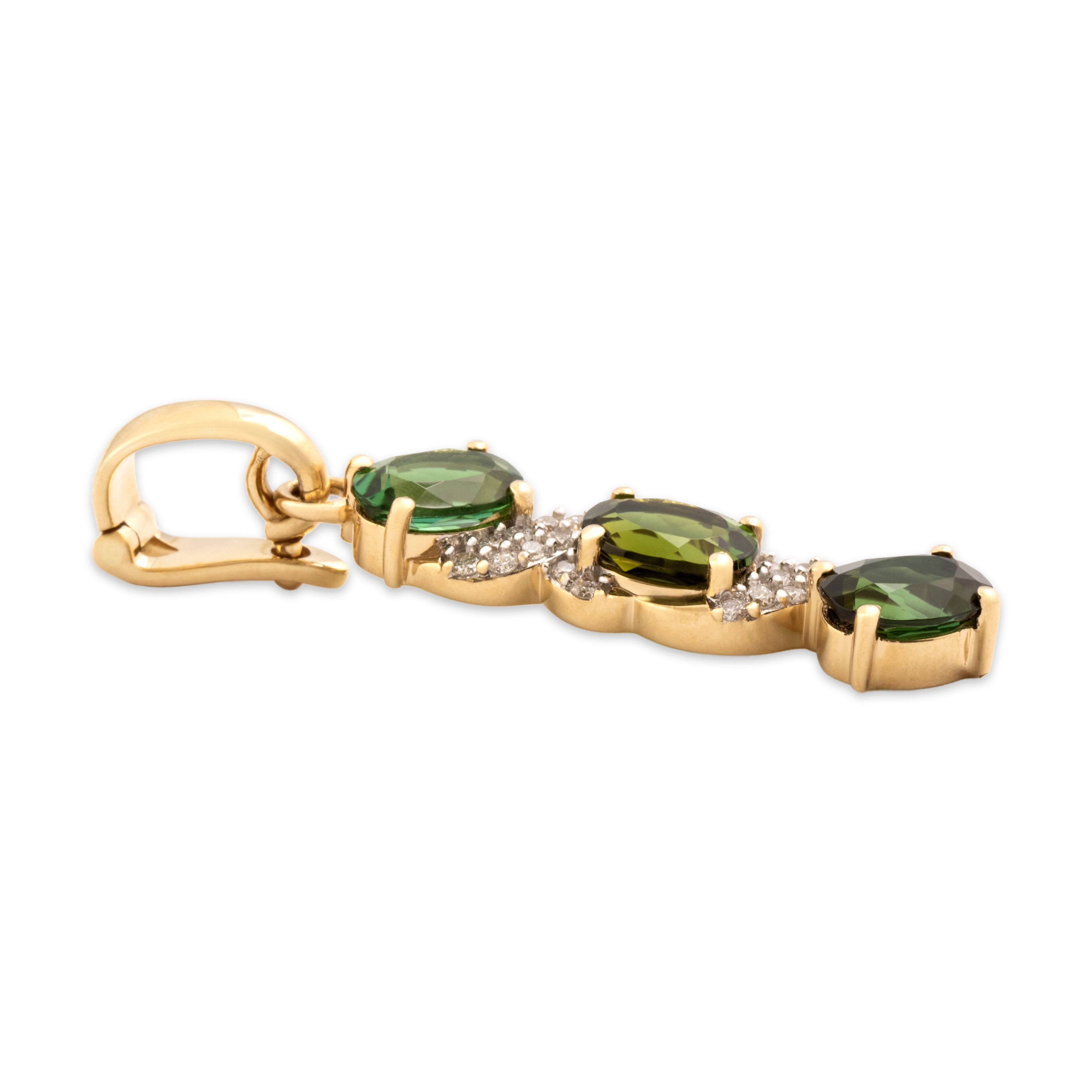 Estate Lance Fischer 14k Yellow Gold 2.16cttw Green Tourmaline Diamond Dimensional Dazzling Drop Enhancer Pendant - Side view