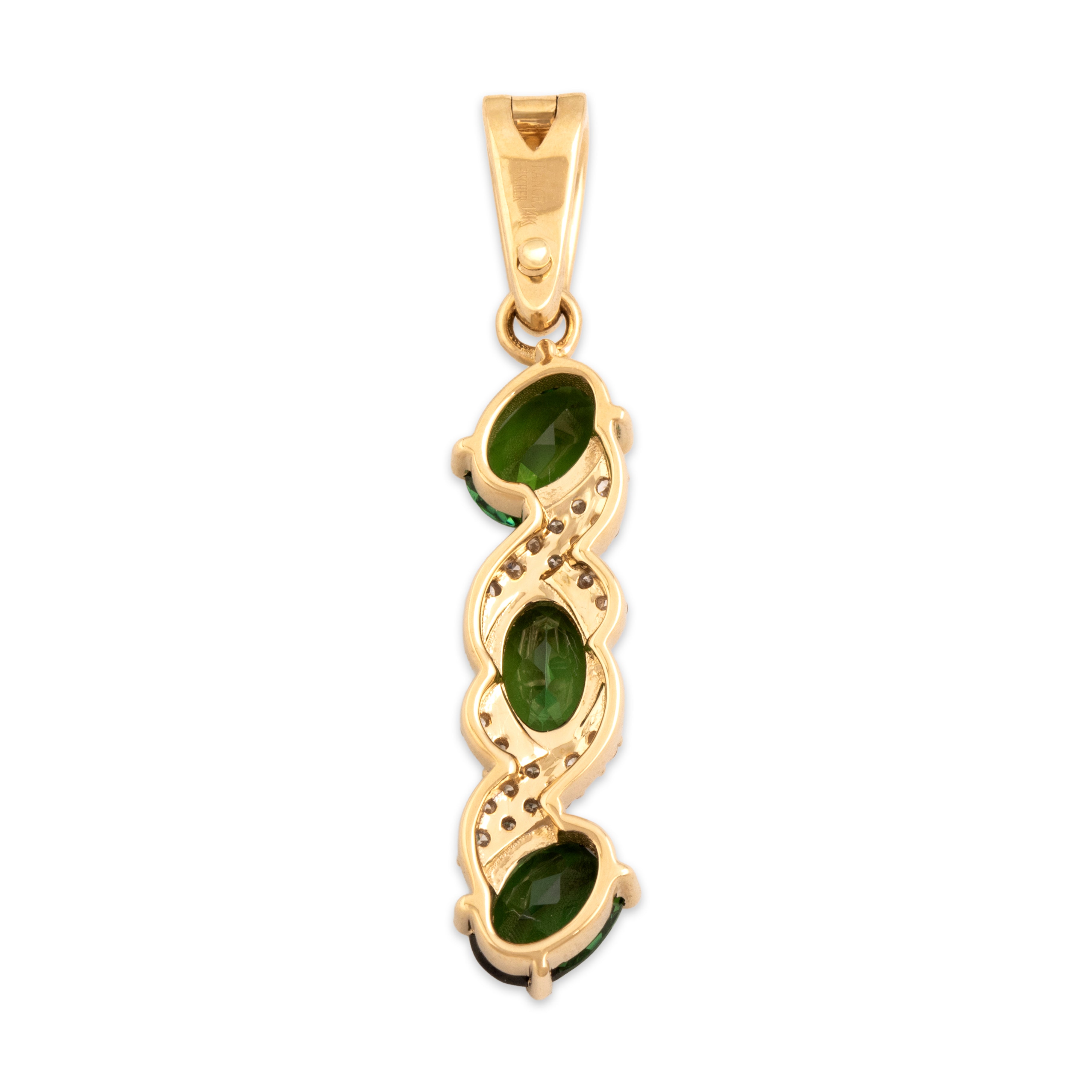 Estate Lance Fischer 14k Yellow Gold 2.16cttw Green Tourmaline Diamond Dimensional Dazzling Drop Enhancer Pendant - Back view