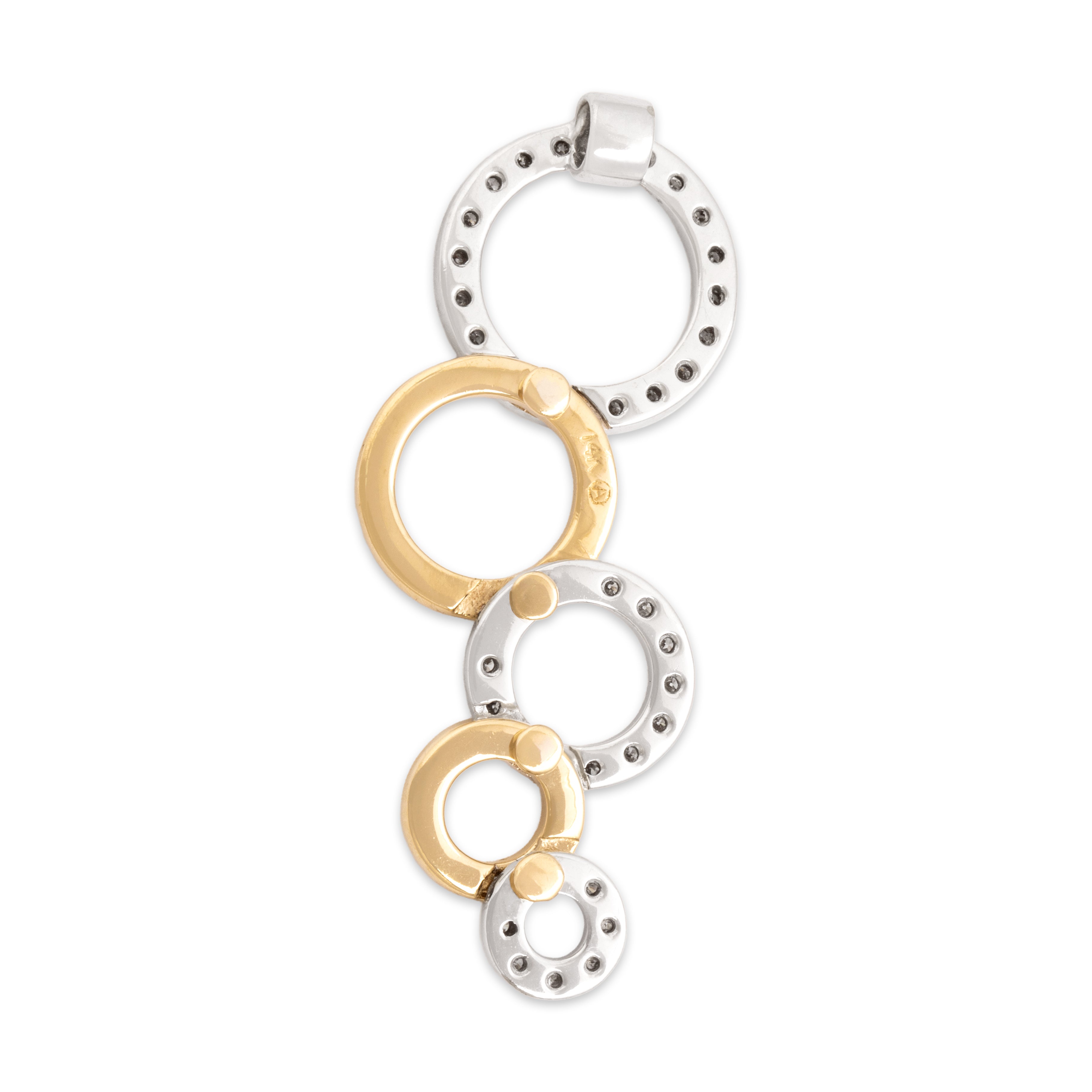 Vintage 14k Yellow & White Gold Diamond Sparkling Open Bubble Pendant