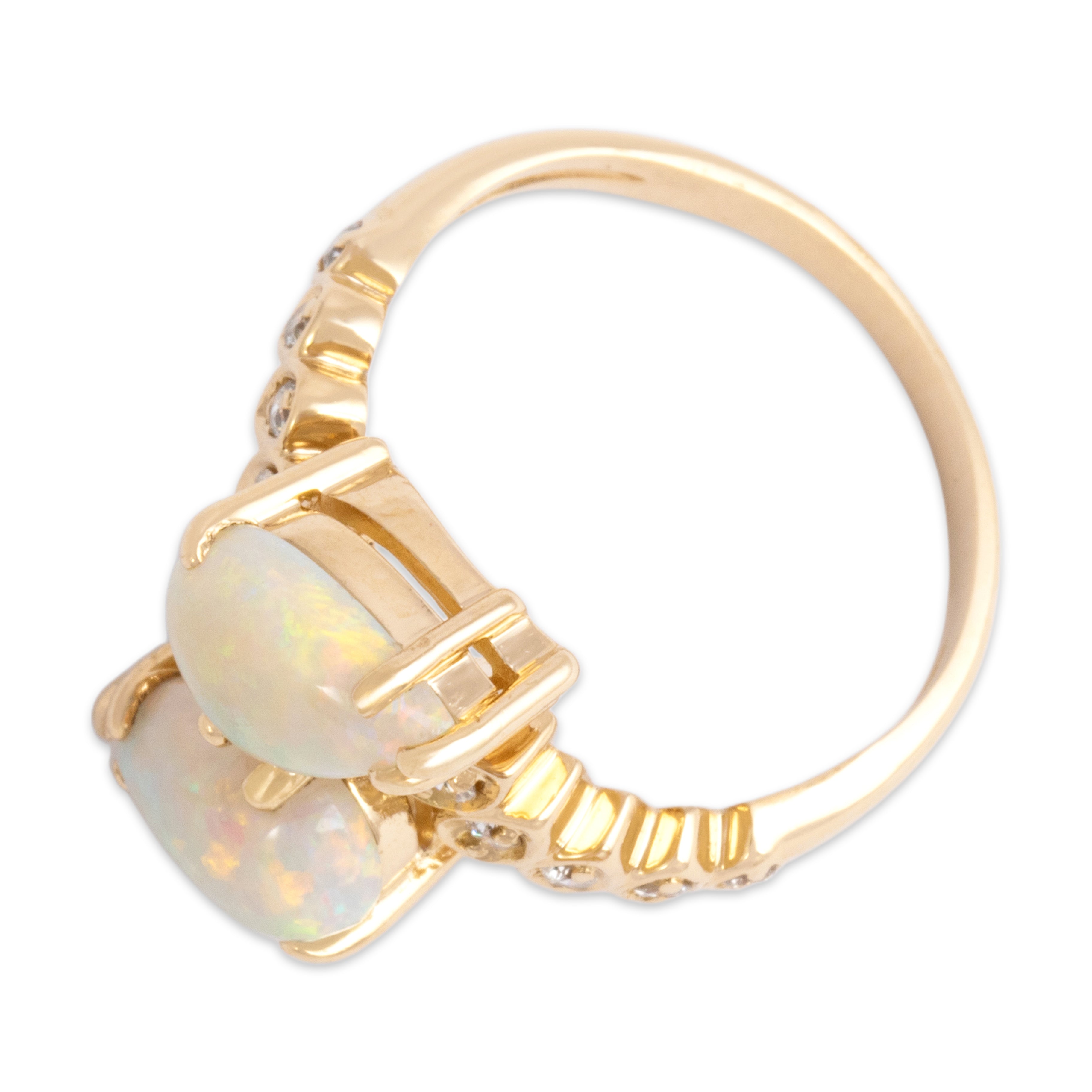 Vintage 14k Yellow Gold 1.63cttw Opal Diamond Rainbow Flashing Pear Bypass Ring - Overall view