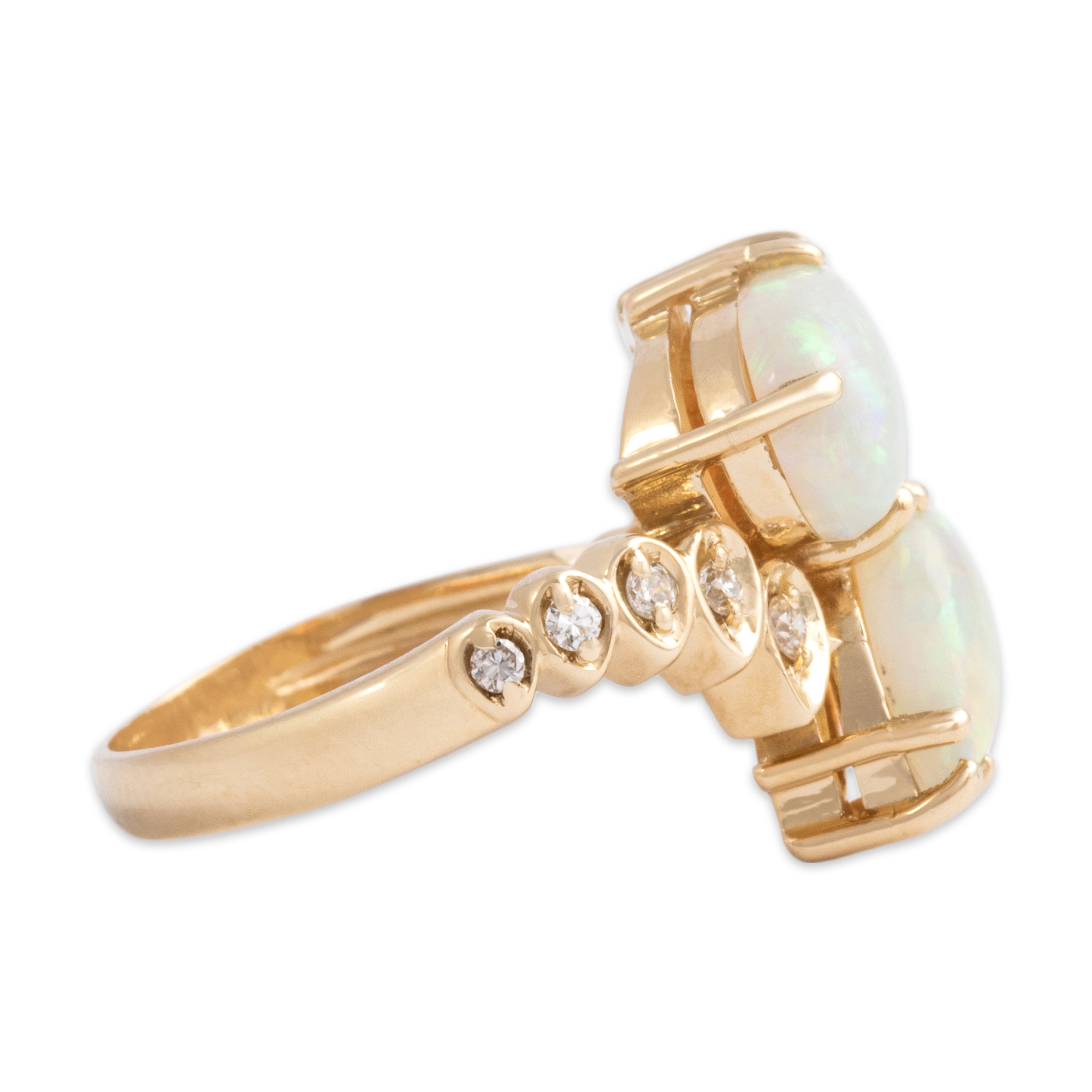 Vintage 14k Yellow Gold 1.63cttw Opal Diamond Rainbow Flashing Pear Bypass Ring - Side view