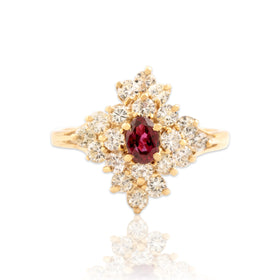 Vintage 14k Yellow Gold .85cttw Diamond Ruby Dazzling Stacked Cluster Ring 7.00
