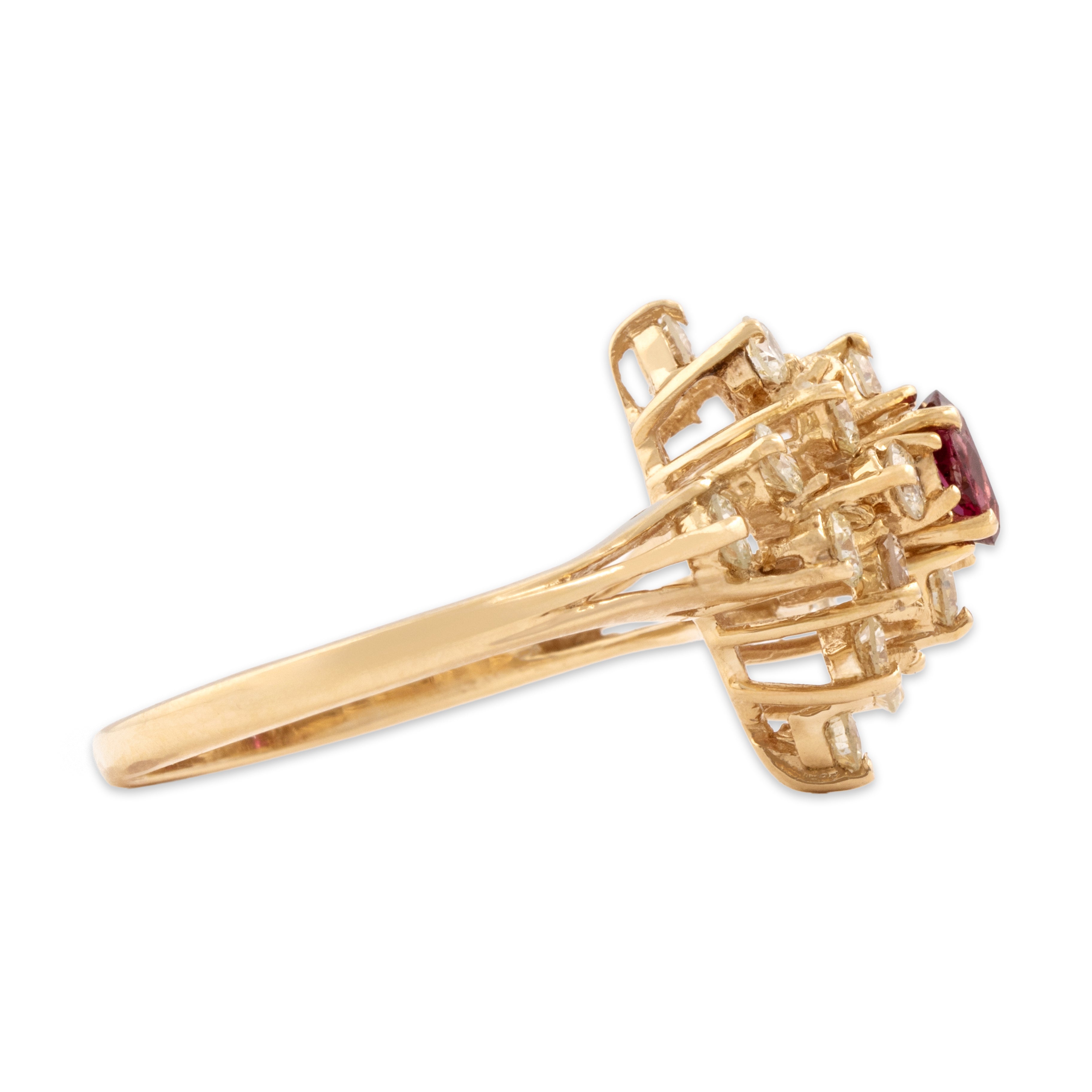 Vintage 14k Yellow Gold .85cttw Diamond Ruby Dazzling Stacked Star Cluster Ring - Side view