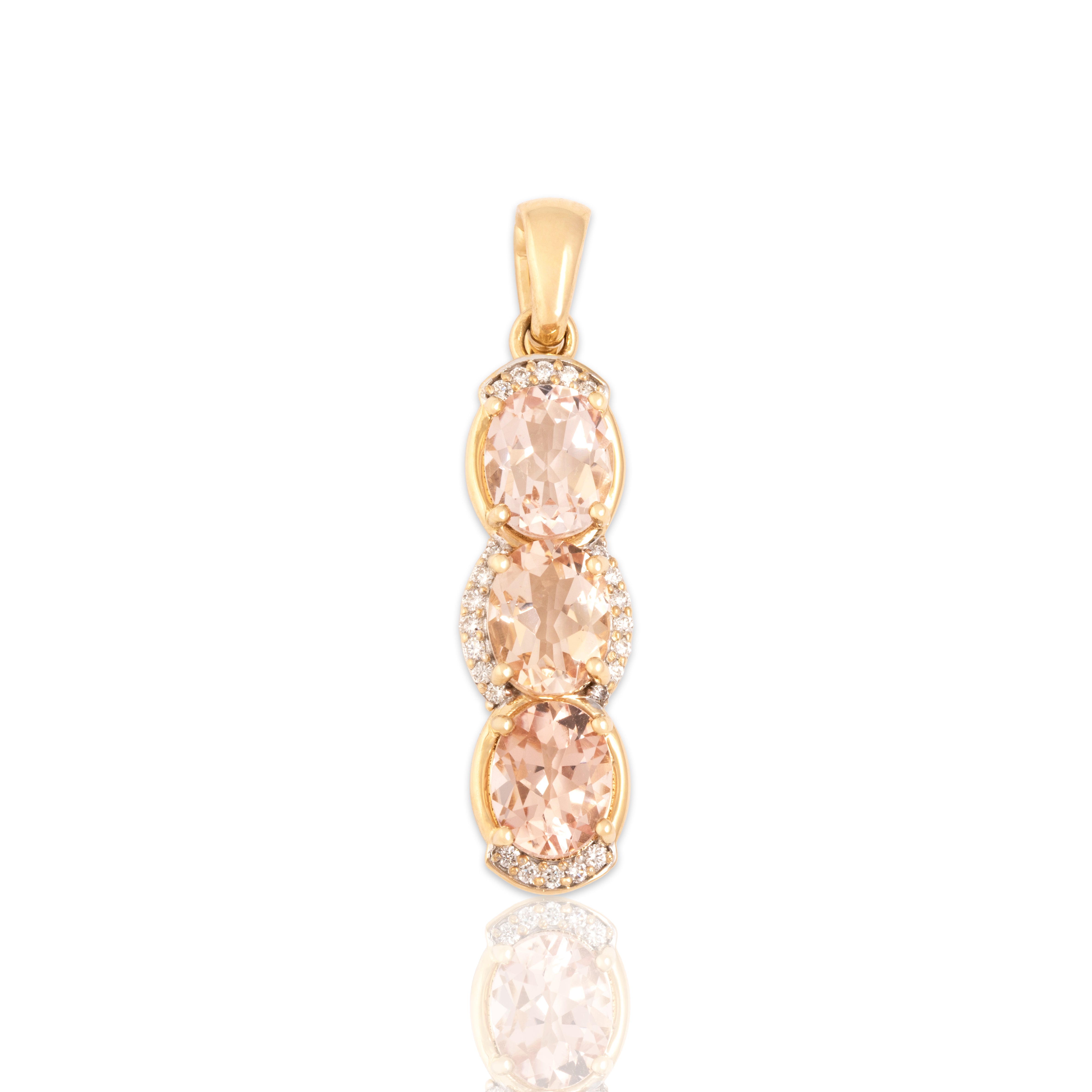 Estate Lance Fischer 14k Yellow Gold 4.19cttw Morganite Diamond Dazzling Oval Trio Enhancer Pendant - Close-up view