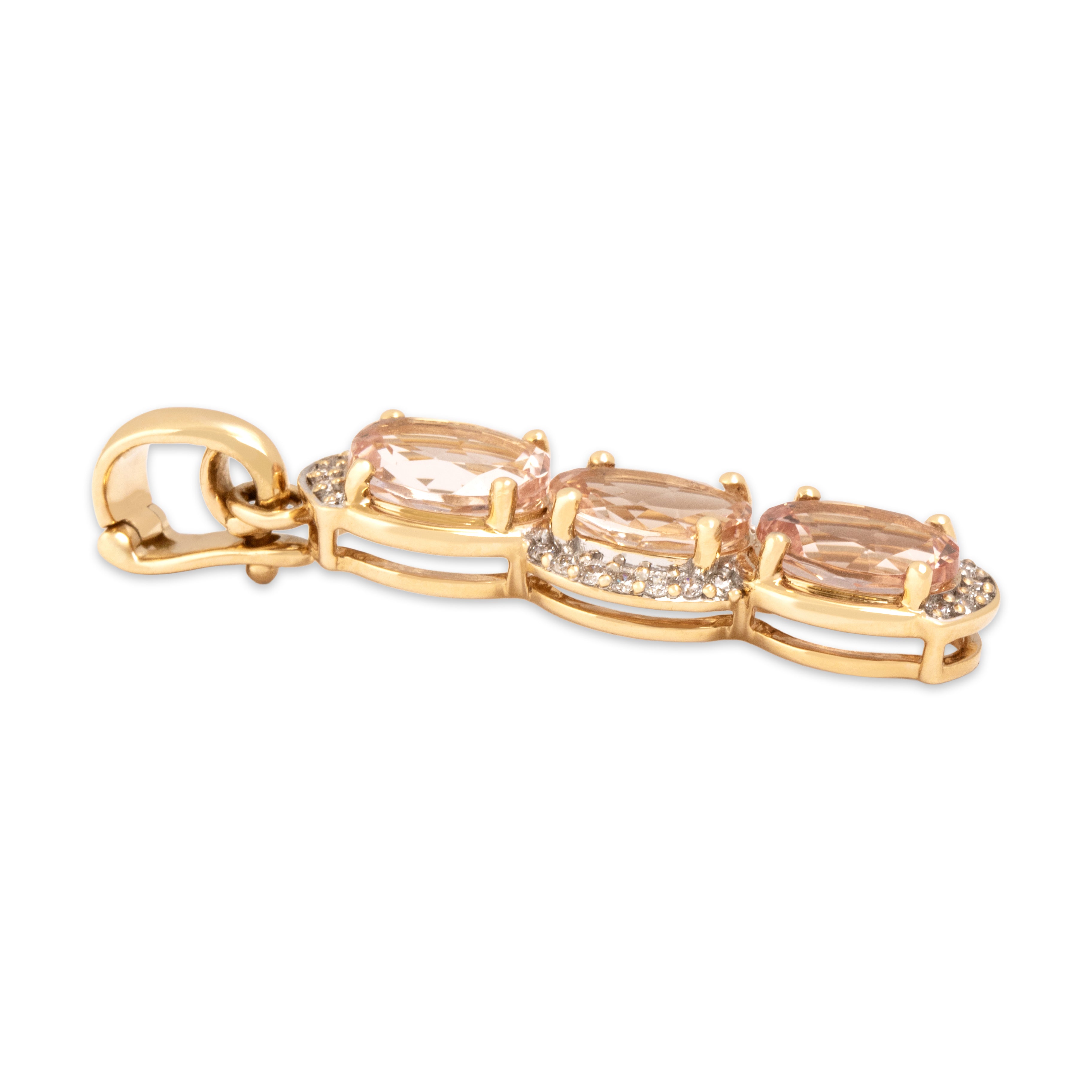 Estate Lance Fischer 14k Yellow Gold 4.19cttw Morganite Diamond Dazzling Oval Trio Enhancer Pendant - Side view