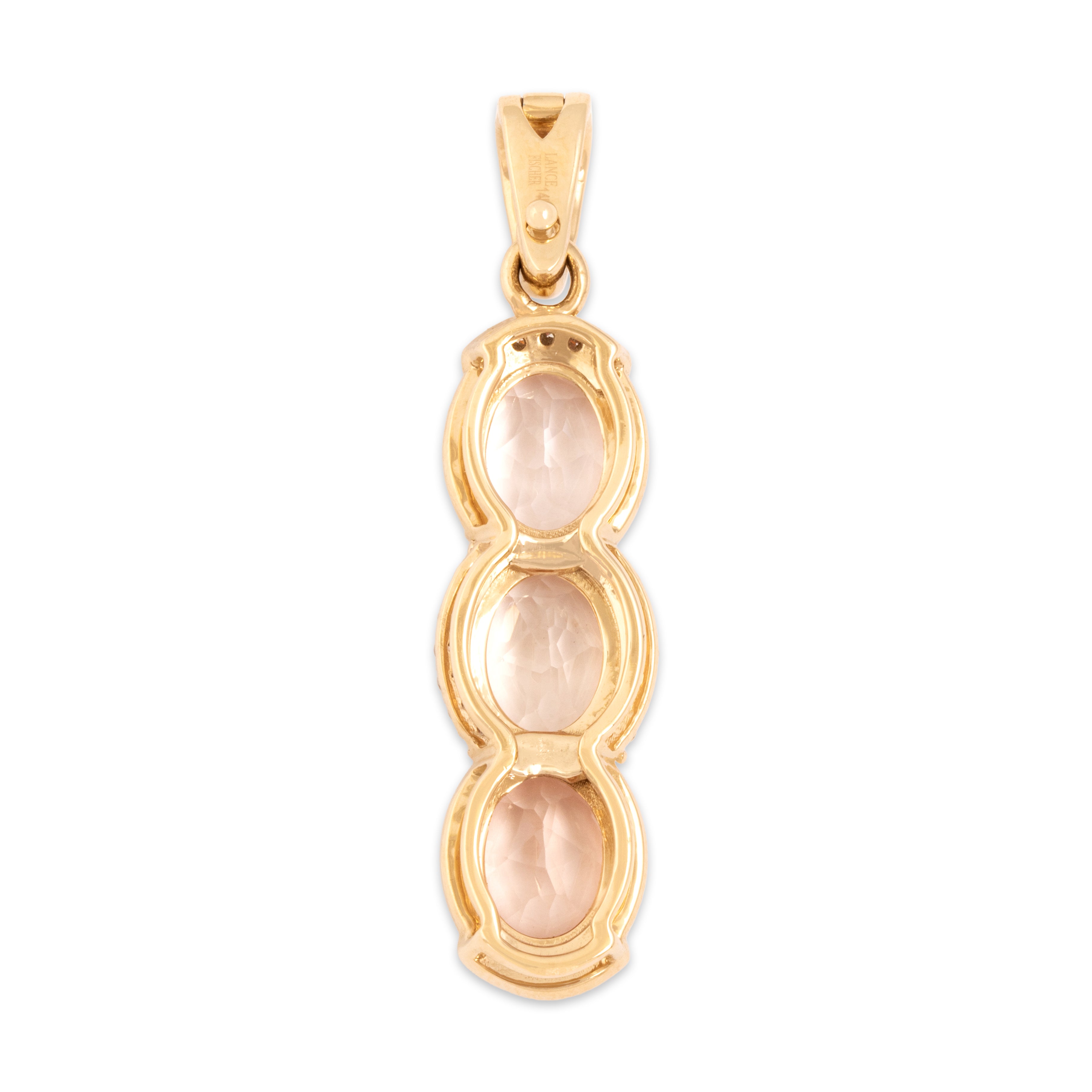 Estate Lance Fischer 14k Yellow Gold 4.19cttw Morganite Diamond Dazzling Oval Trio Enhancer Pendant - Back view