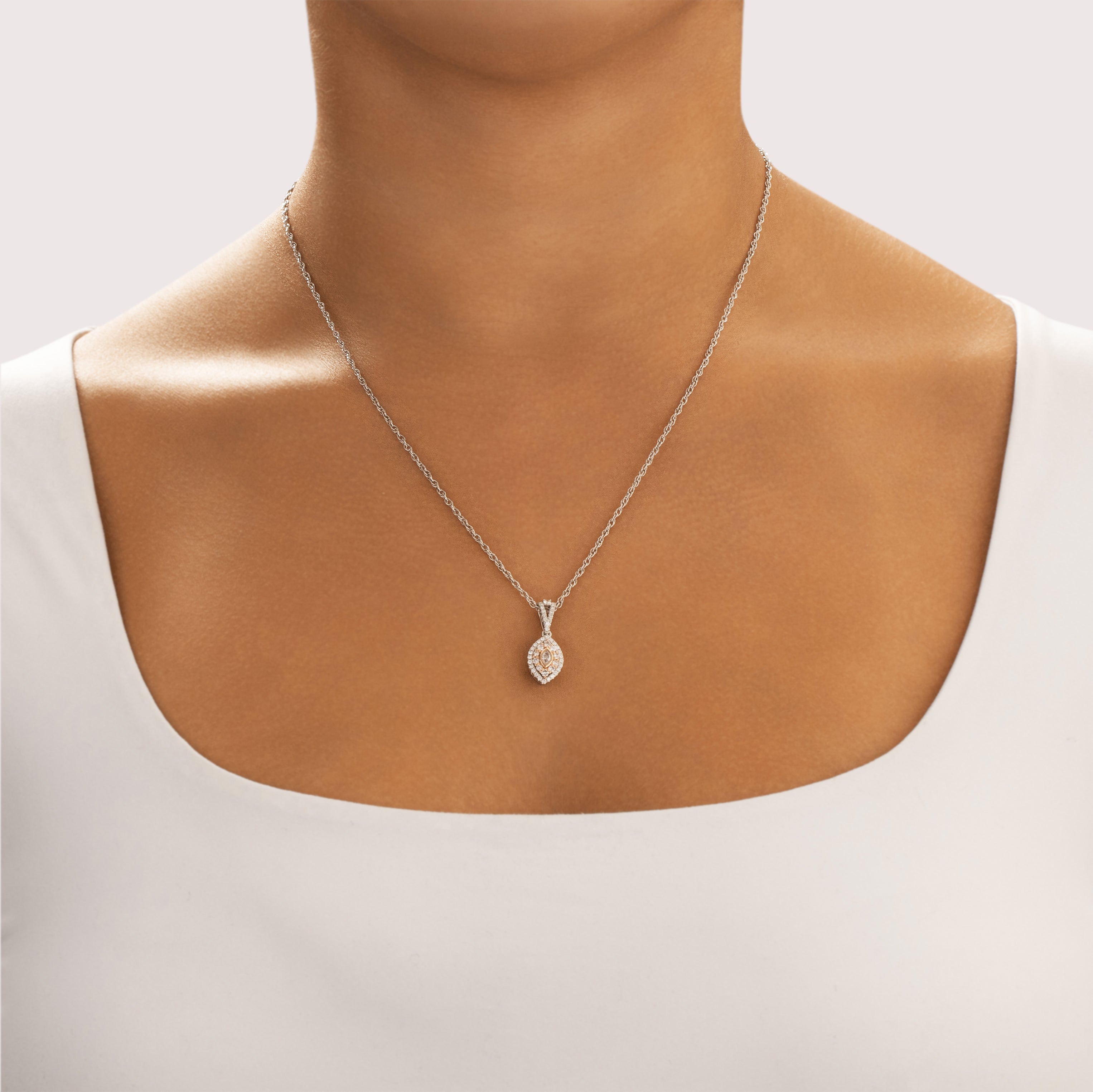 Estate 14k White & Rose Gold Light Pink Diamond Diamond Dazzling Multi Colored Pendant - On model view