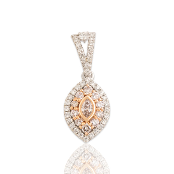 Estate 14k White & Rose Gold Light Pink & White Diamond Multi Colored Pendant