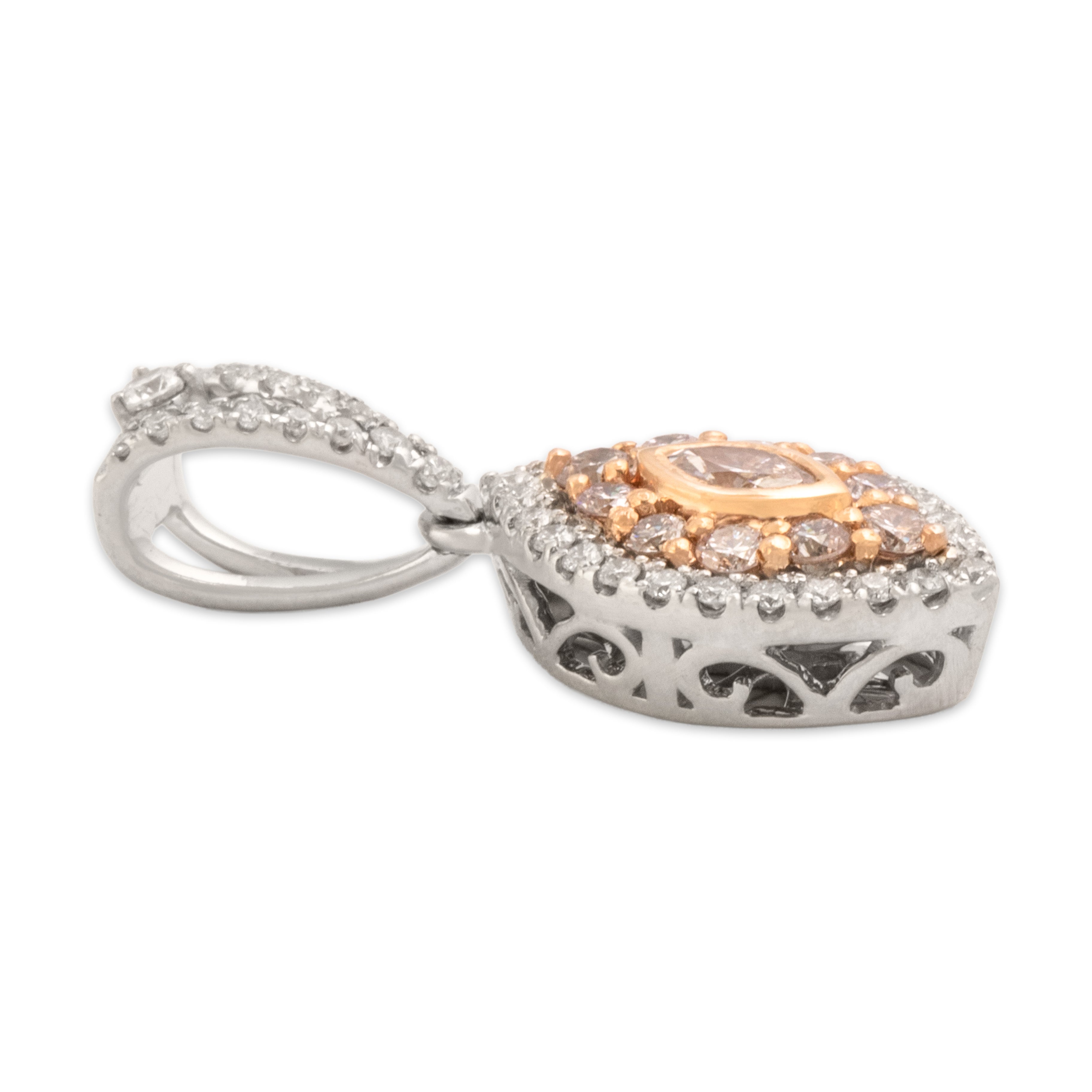 Estate 14k White & Rose Gold Light Pink Diamond Diamond Dazzling Multi Colored Pendant - Side view
