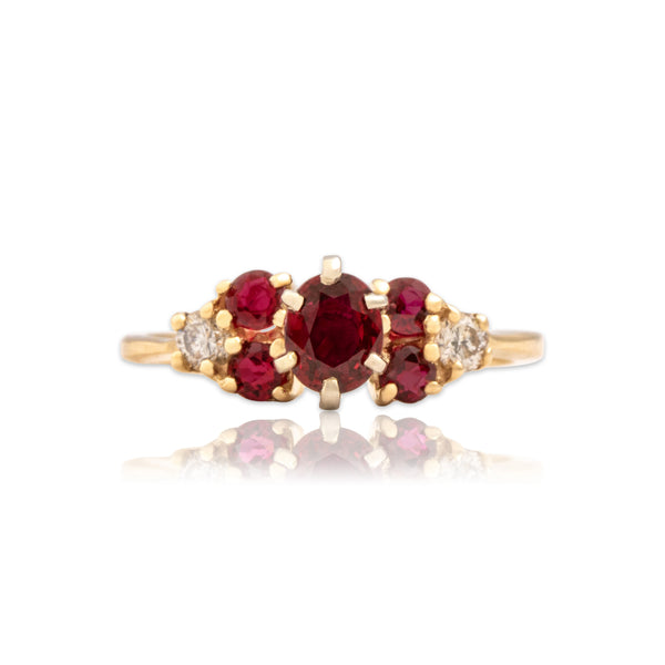 Vintage 14k Yellow Gold .63cttw Ruby Diamond Dynamic Trio Shoulder Ring 6.25