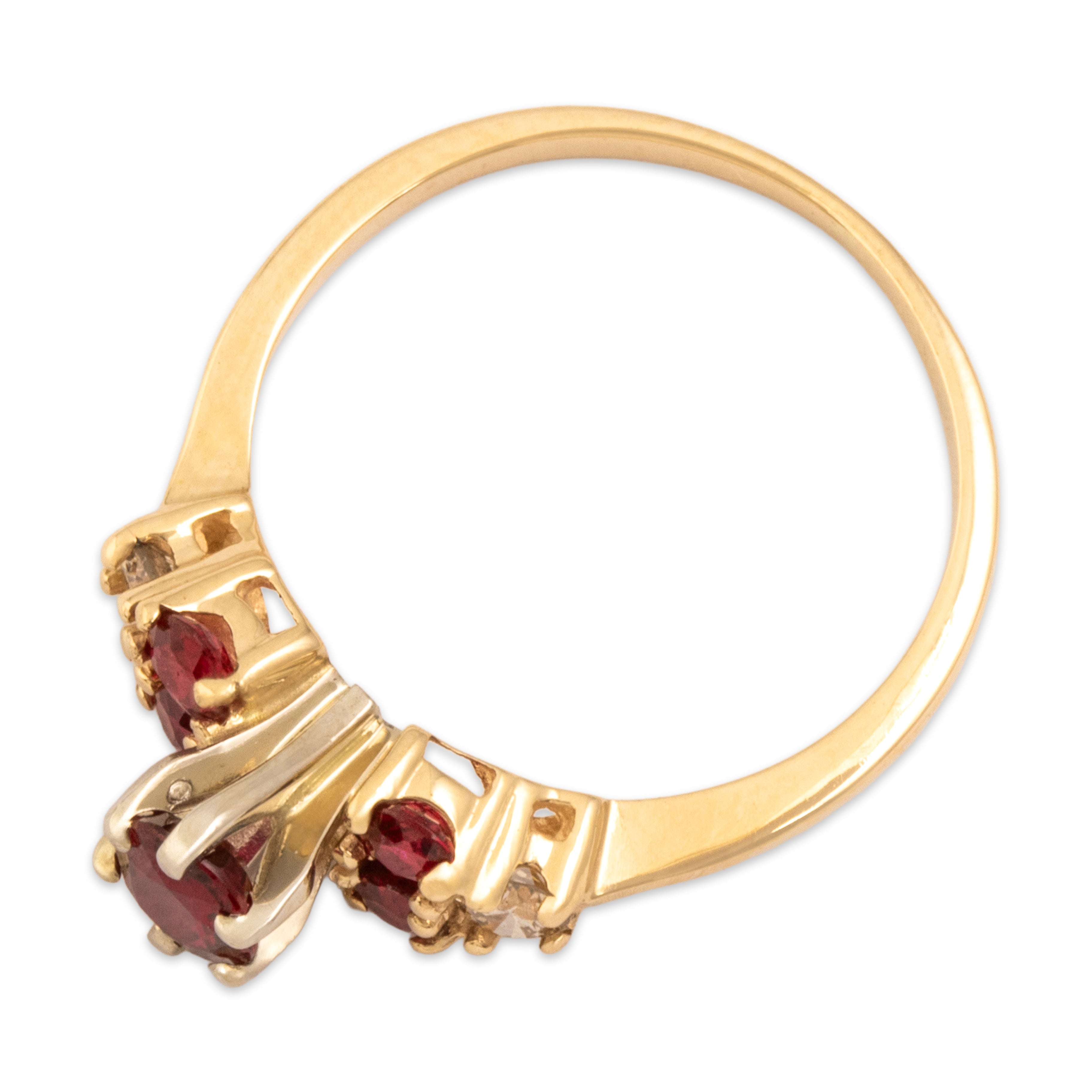 Vintage 14k Yellow Gold .63cttw Ruby Diamond Dynamic Trio Shoulder Ring 6.25