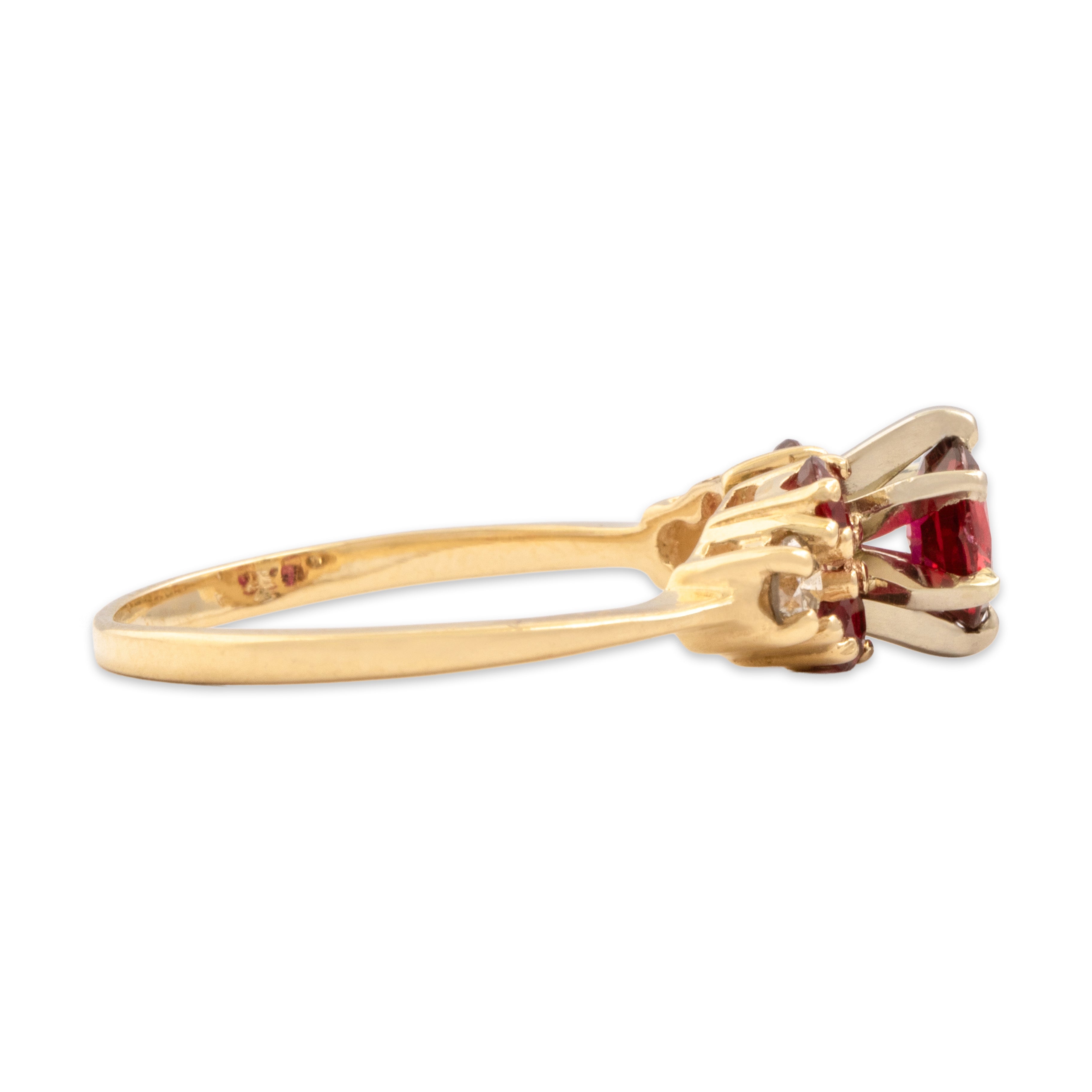 Vintage 14k Yellow Gold .63cttw Ruby Diamond Dynamic Trio Shoulder Ring 6.25