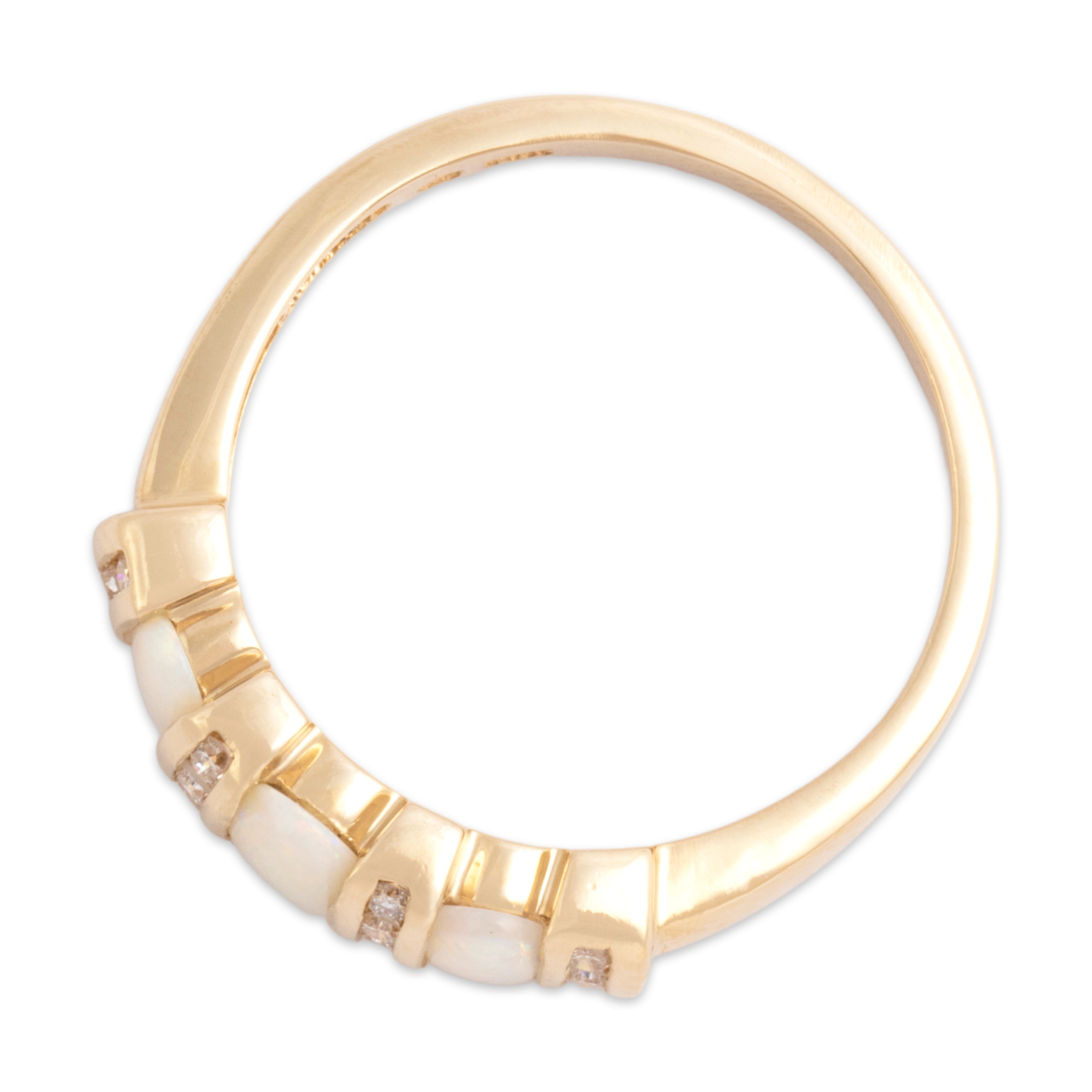 Vintage 14k Yellow Gold Opal Diamond Iridescent Alternating Channel Band Ring - Overall view