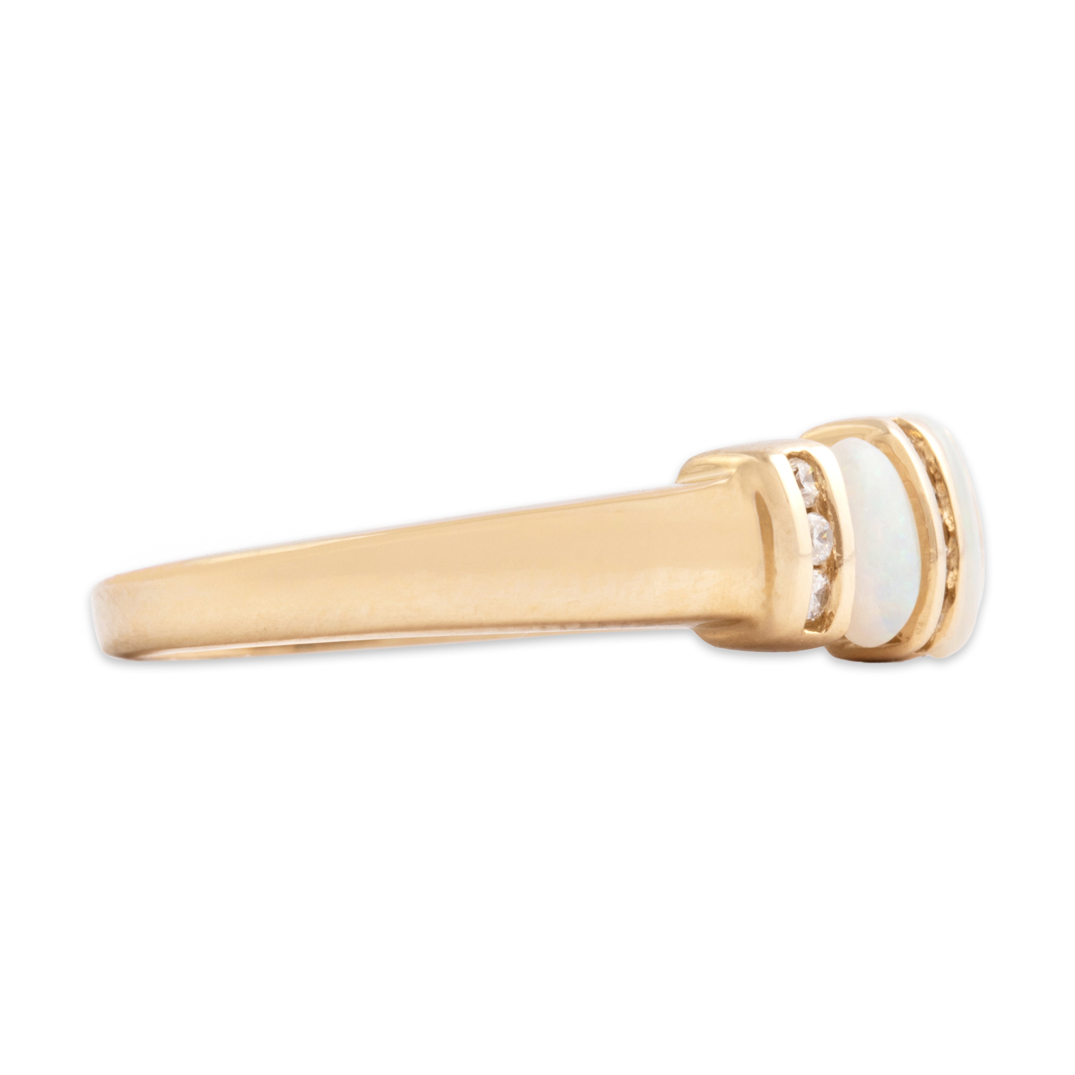Vintage 14k Yellow Gold Opal Diamond Iridescent Alternating Channel Band Ring - Side view