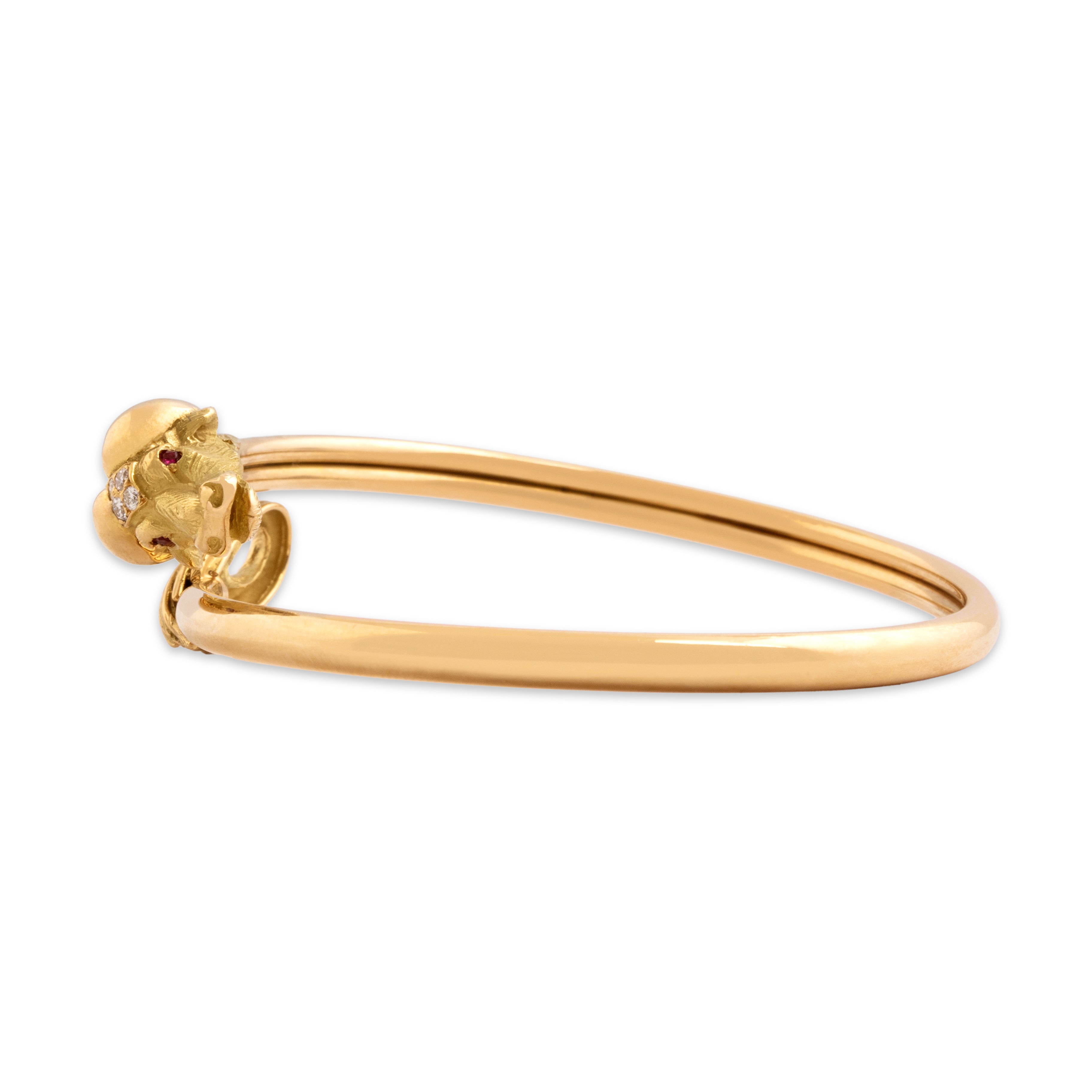 Vintage 18k Yellow Gold Diamond Ruby Superb Fierce Buffalo Cuff Bracelet - Side view