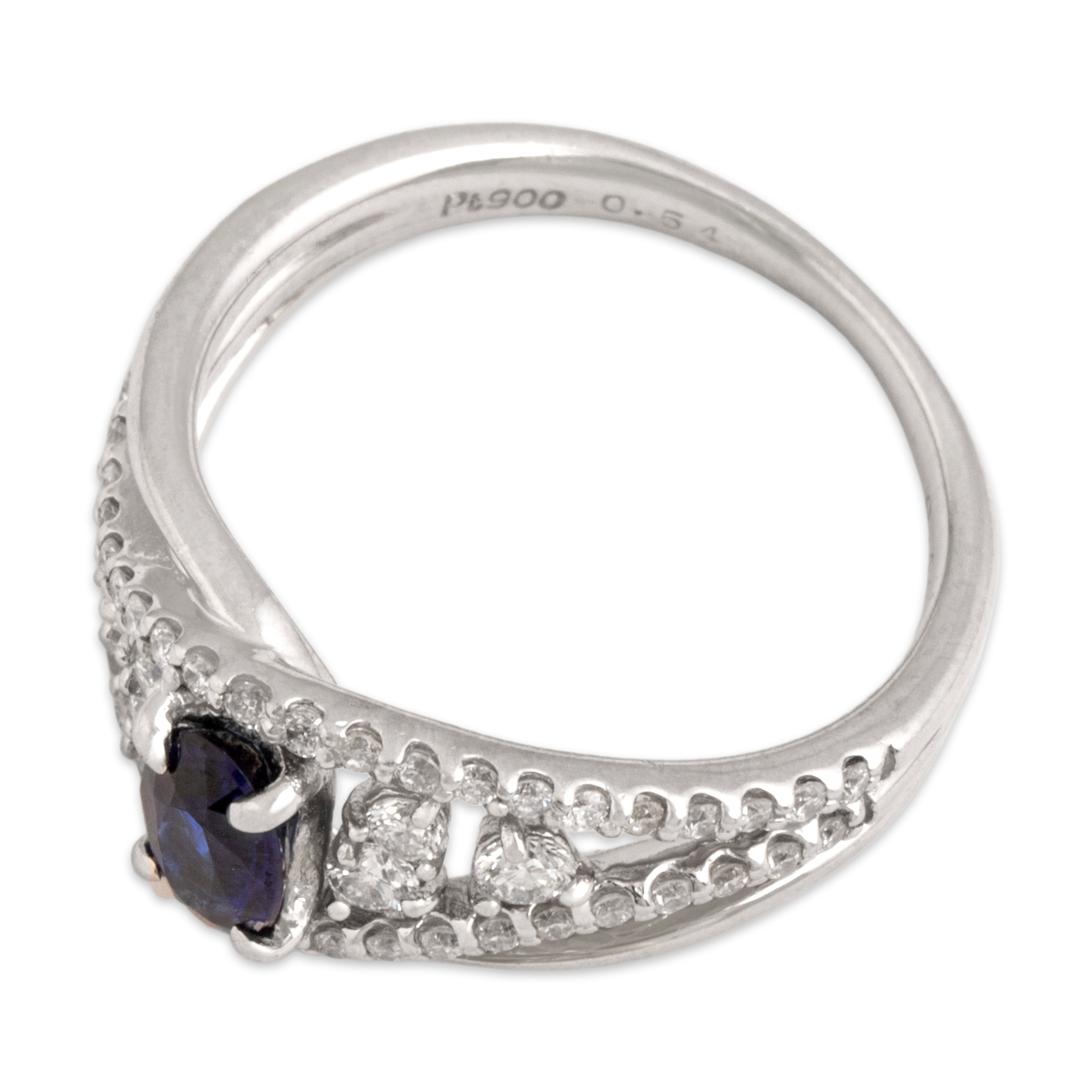 Vintage Platinum Blue Sapphire Diamond Swirling Dazzling Accented Ring - Overall view