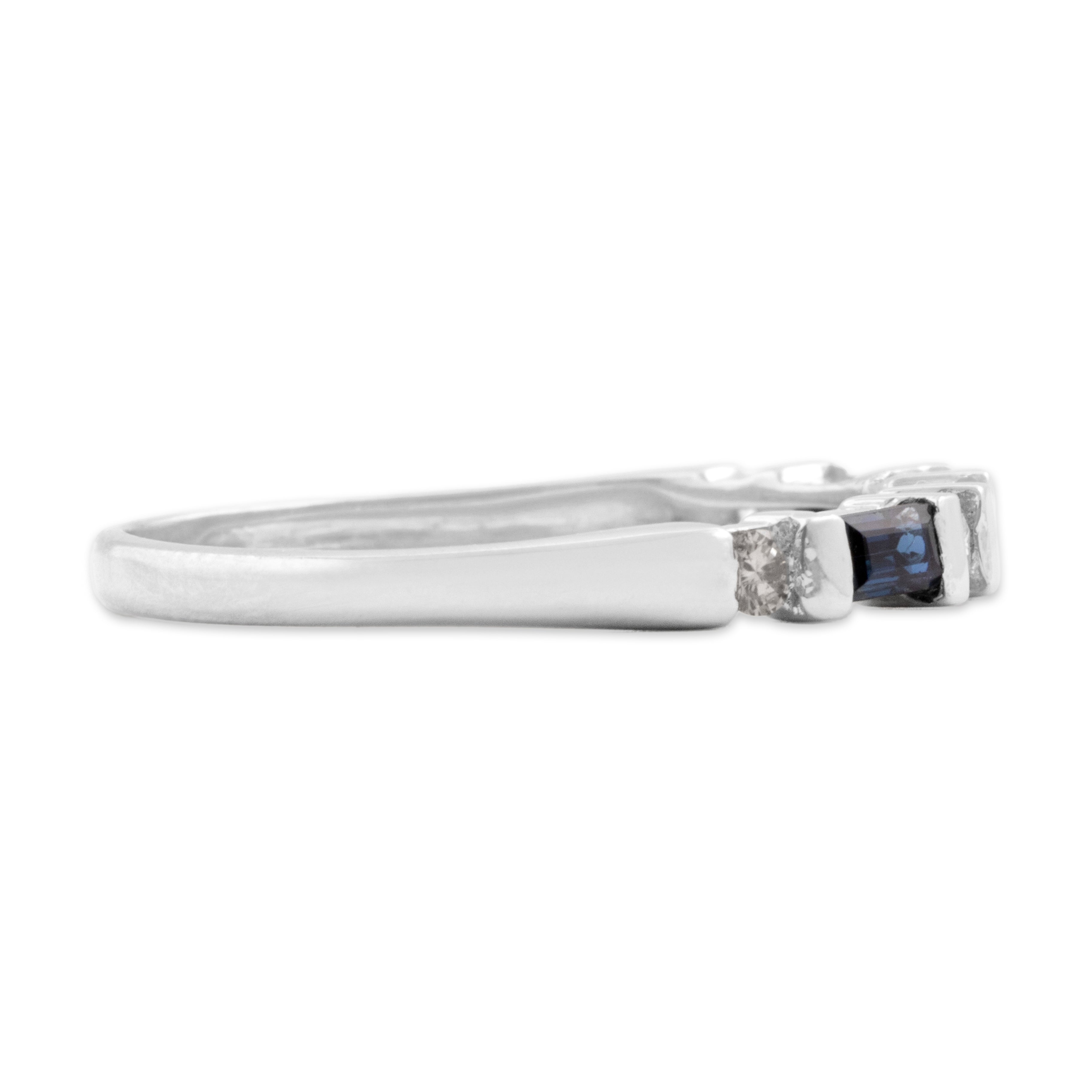 Vintage Platinum Blue Sapphire Diamond Dainty Alternating Mixed-Cut Ring 7.00