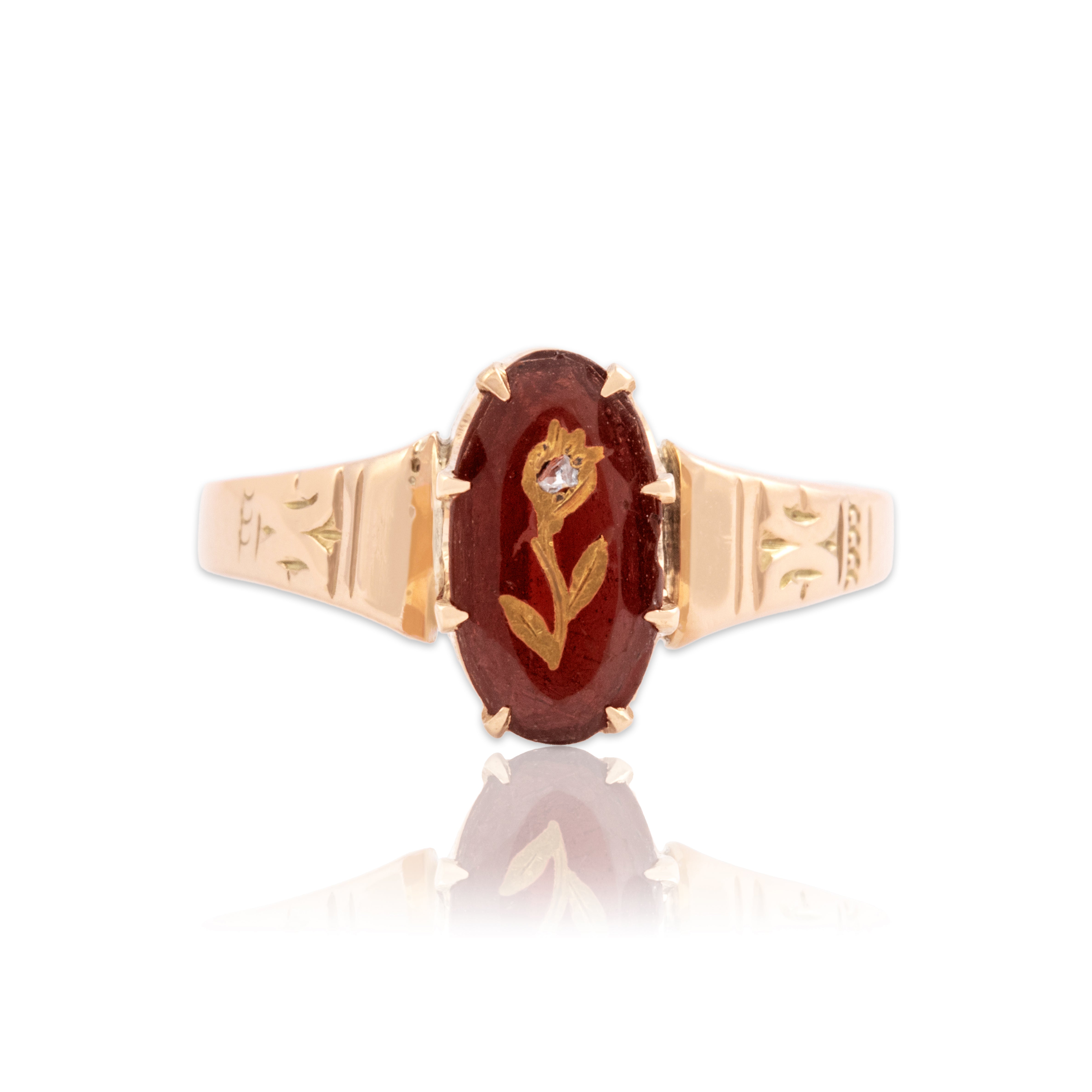 Antique Victorian 10k Rosy Yellow Gold Diamond Garnet Glass Doublet Rare Ring 6.25