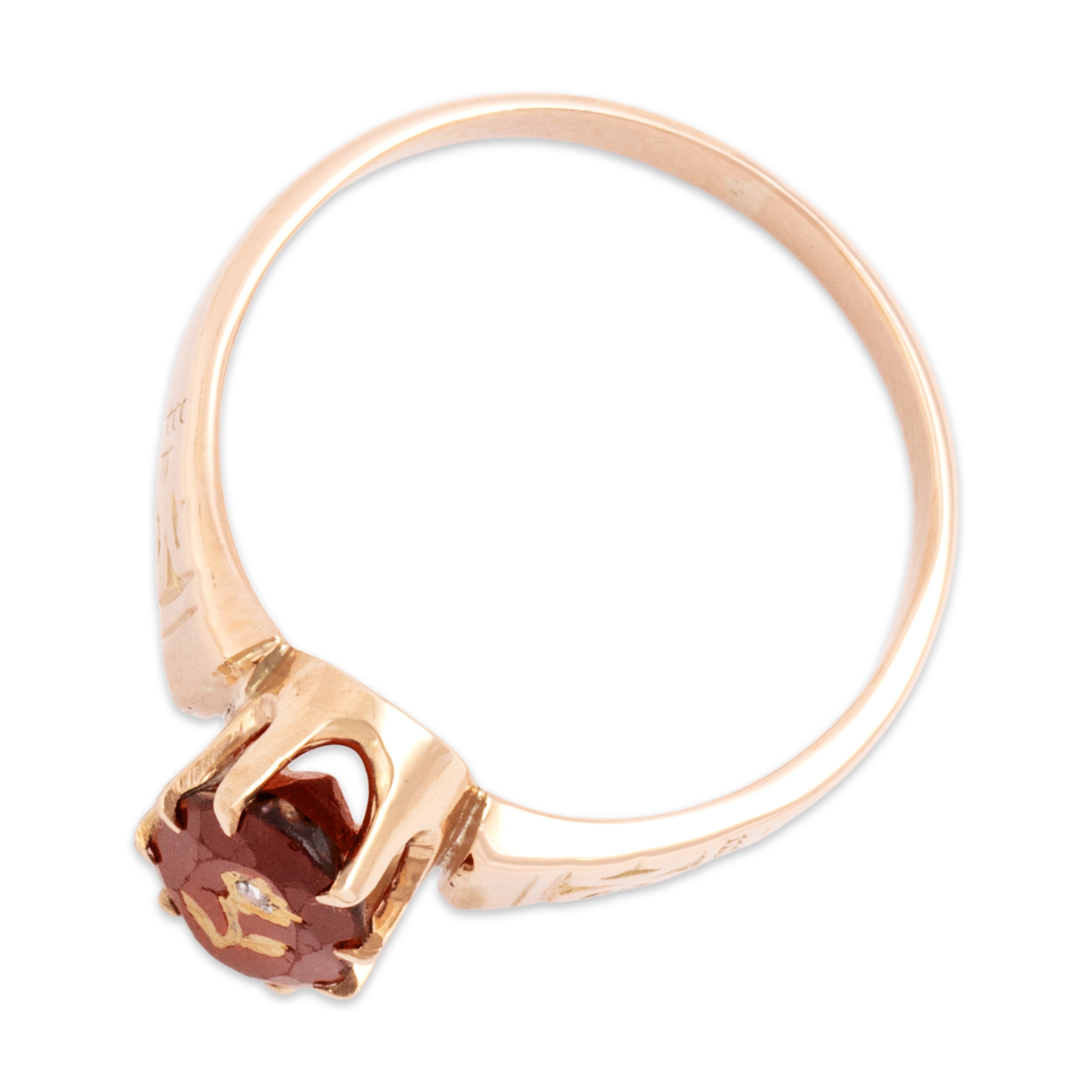 Antique Victorian 10k Rosy Yellow Gold Diamond Garnet Glass Doublet Rare Ring 6.25