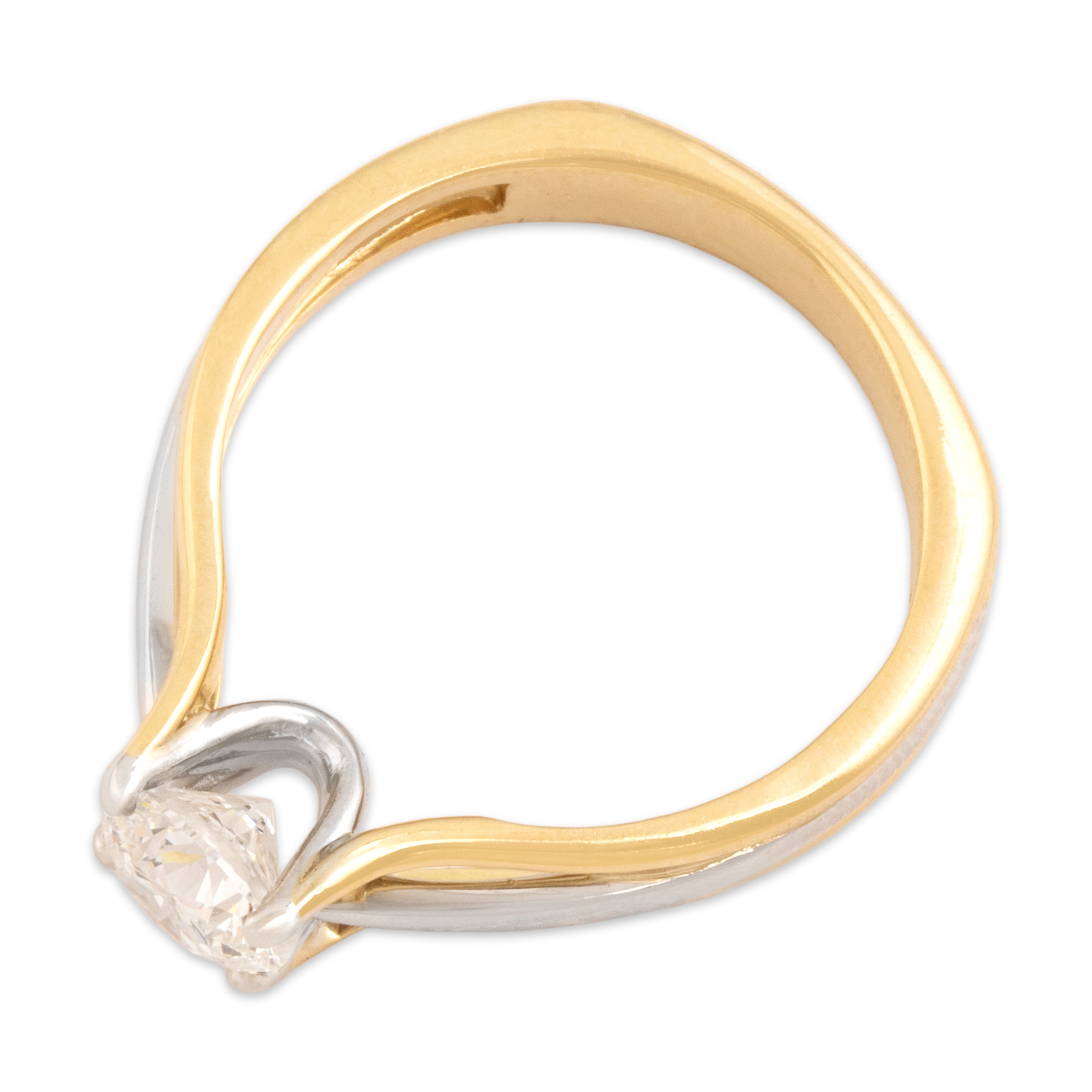 Vintage 18k Yellow Gold & Platinum 1.0ct Diamond Superb Trio Ribbed Solitaire Ring - Overall view