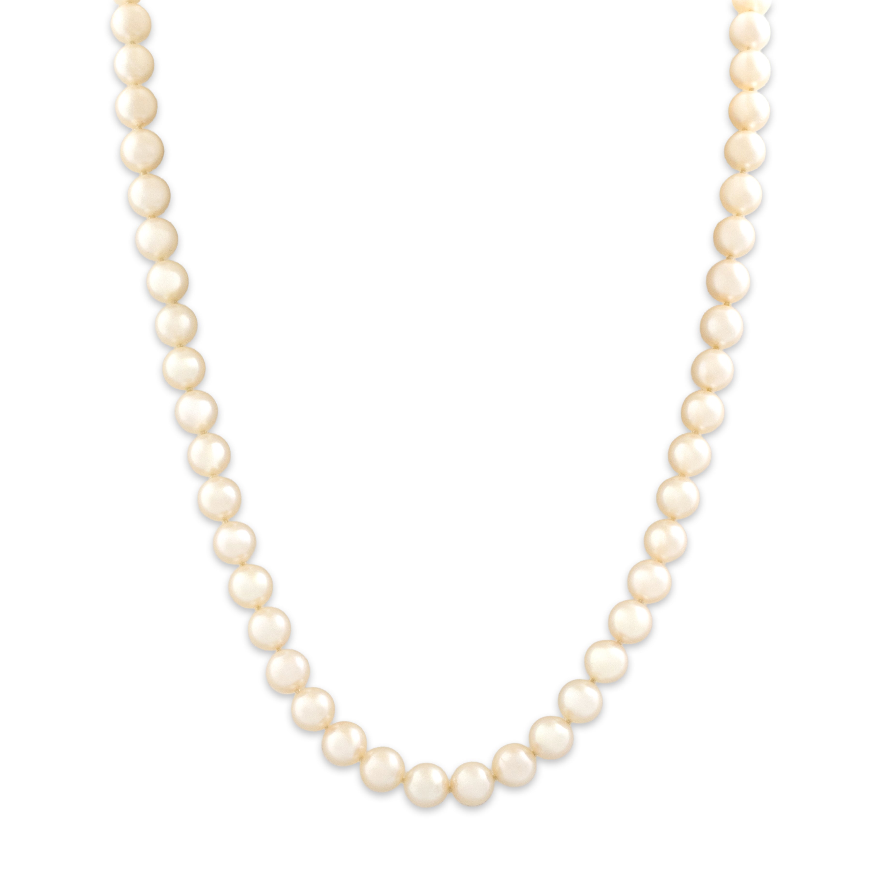 Vintage 14k Yellow Gold Pearl Timeless Strand Ball Fluted Ball Clasp Necklace - detail view #1