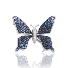 Vintage 18k White Gold 1.07cttw Blue Sapphire Diamond Butterfly Pin / Pendant