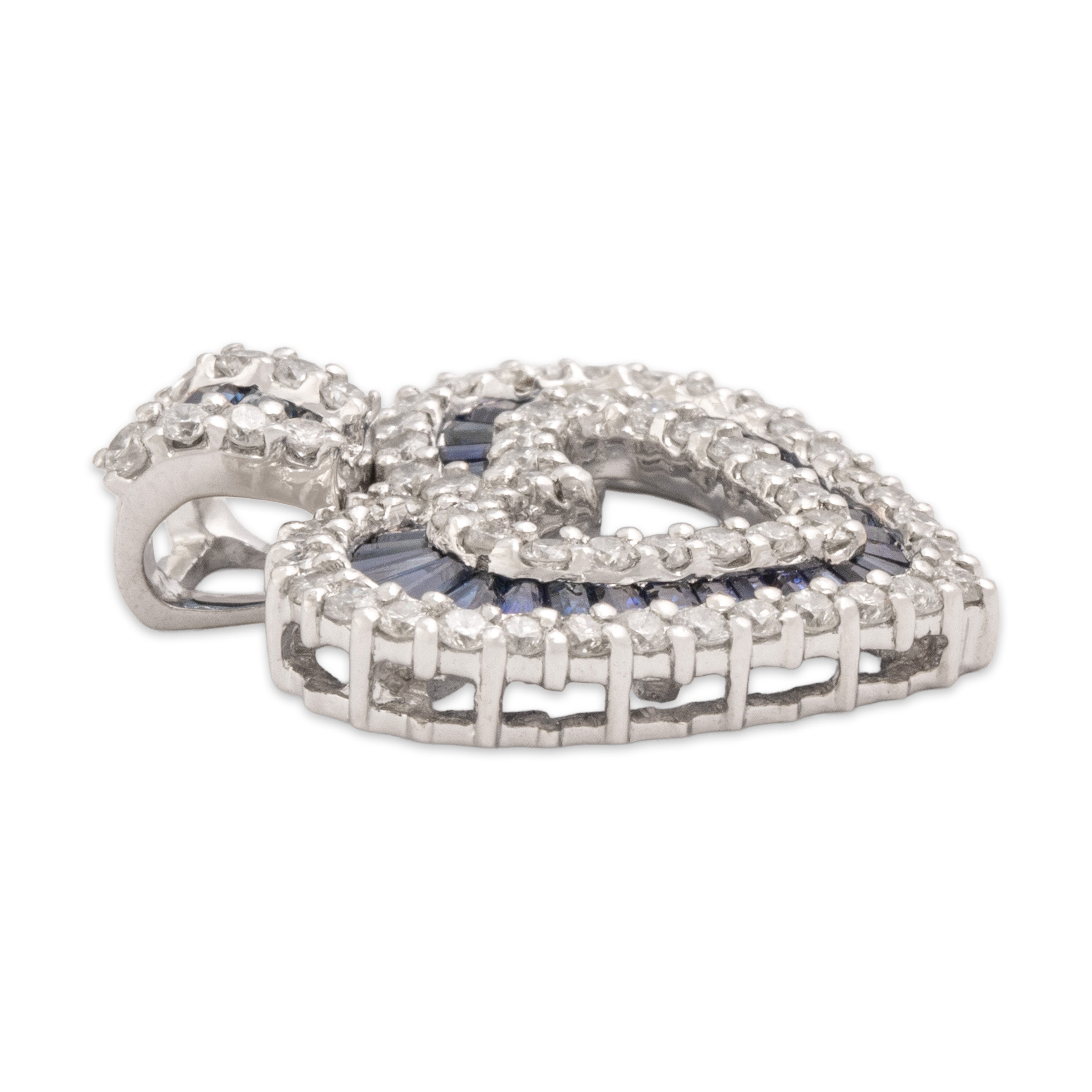 Vintage 14k White Gold .81cttw Blue Sapphire .72cttw Diamond Sparkling Sweet Heart Pendant - Side view