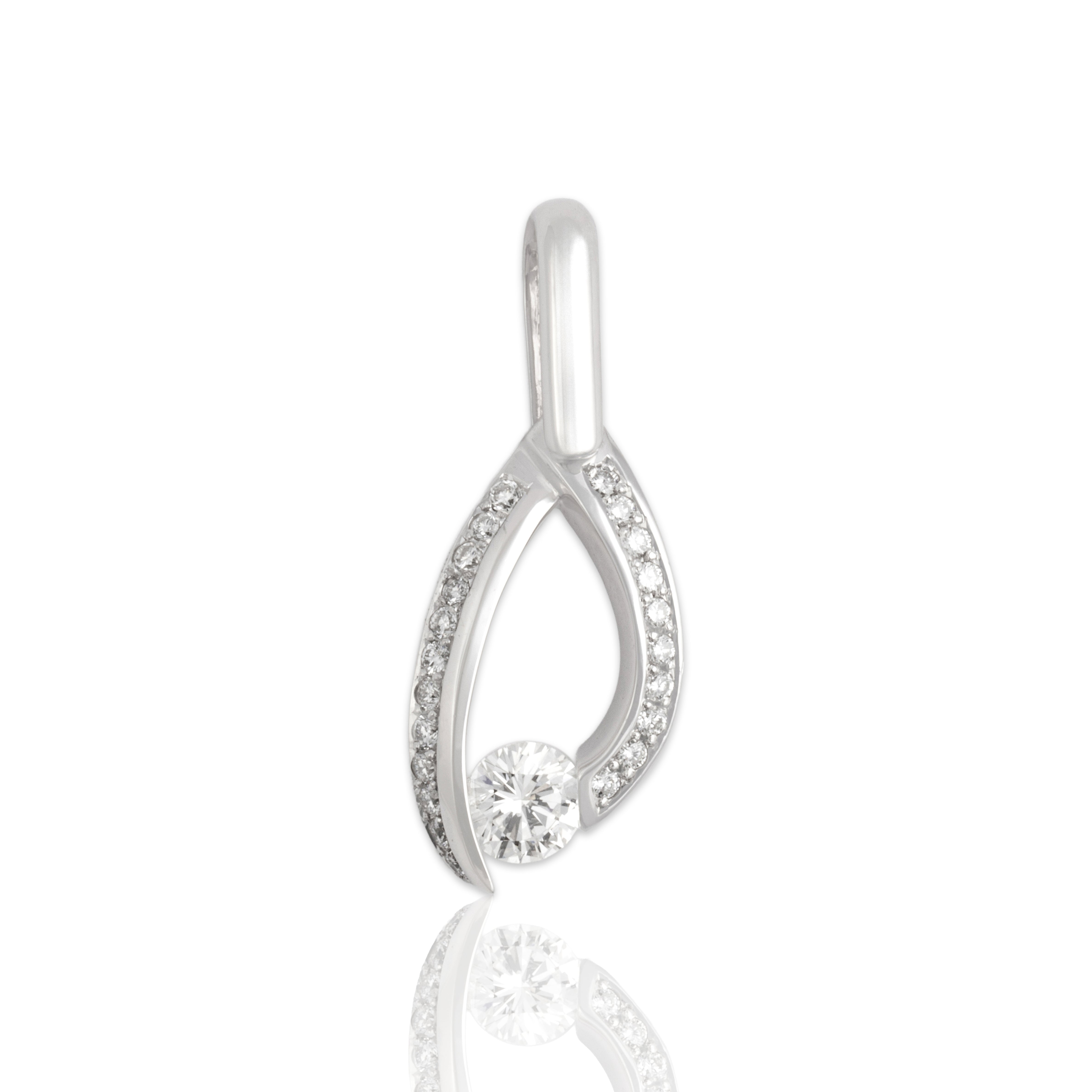 Vintage 14k White Gold .98cttw Diamond Dazzling Swooping Tension-Set Pendant - Close-up view