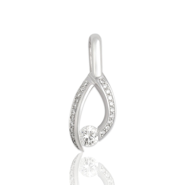 Vintage 14k White Gold .98cttw Diamond Dazzling Swooping Tension-Set Pendant