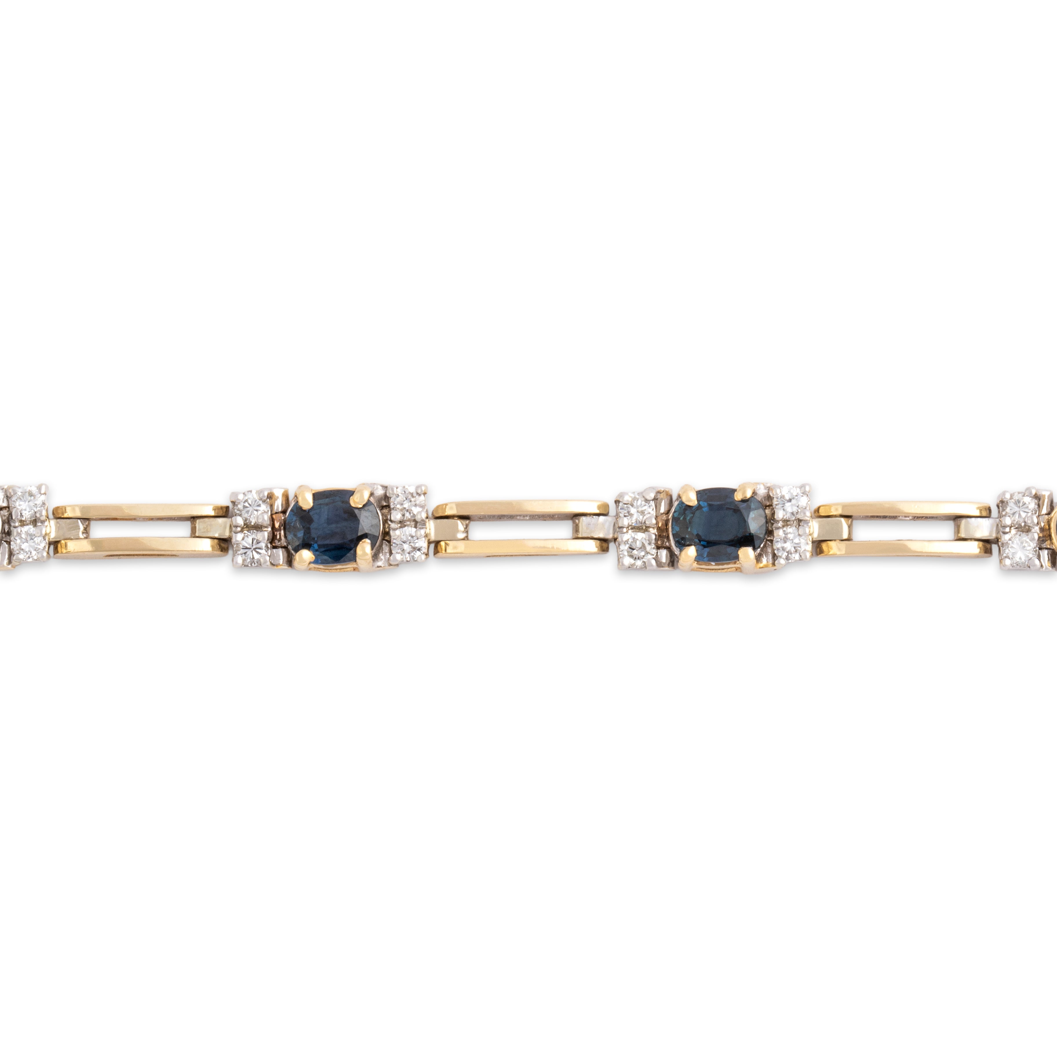 Vintage 14k Yellow Gold 1.58cttw Blue Sapphire Diamond Glittering Open Link Bracelet - Close-up view