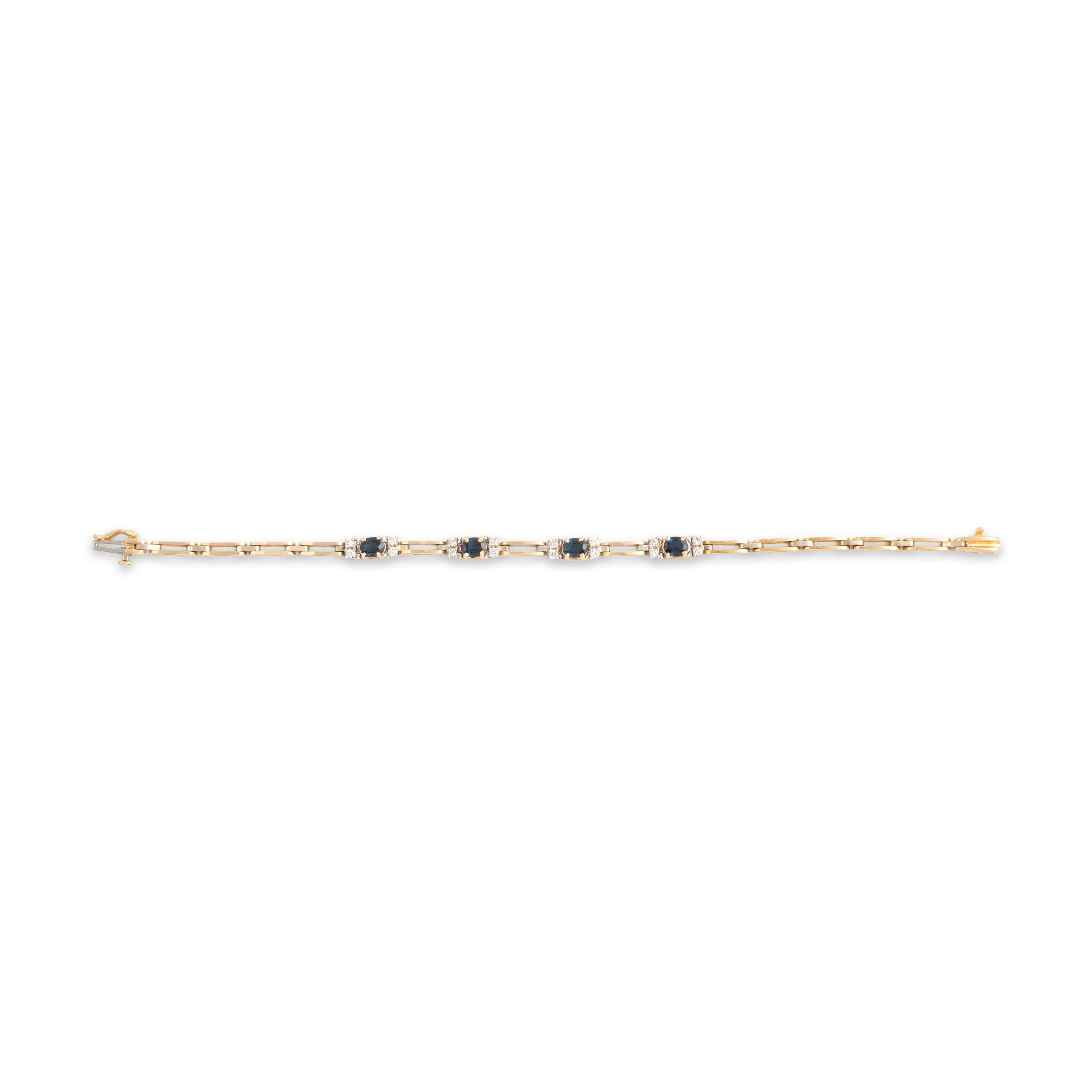 Vintage 14k Yellow Gold 1.58cttw Blue Sapphire Diamond Glittering Open Link Bracelet - Overall view