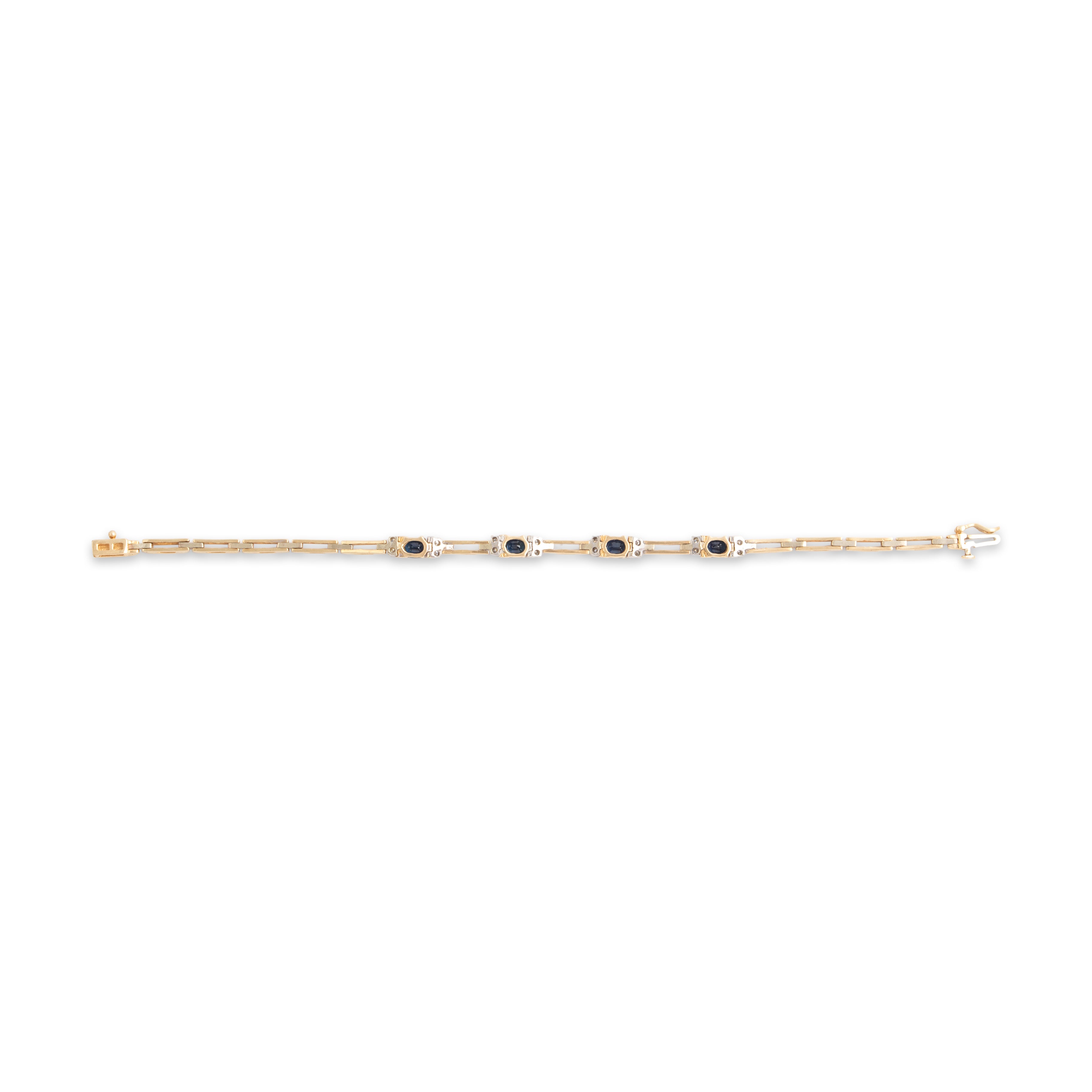 Vintage 14k Yellow Gold 1.58cttw Blue Sapphire Diamond Glittering Open Link Bracelet - Back view