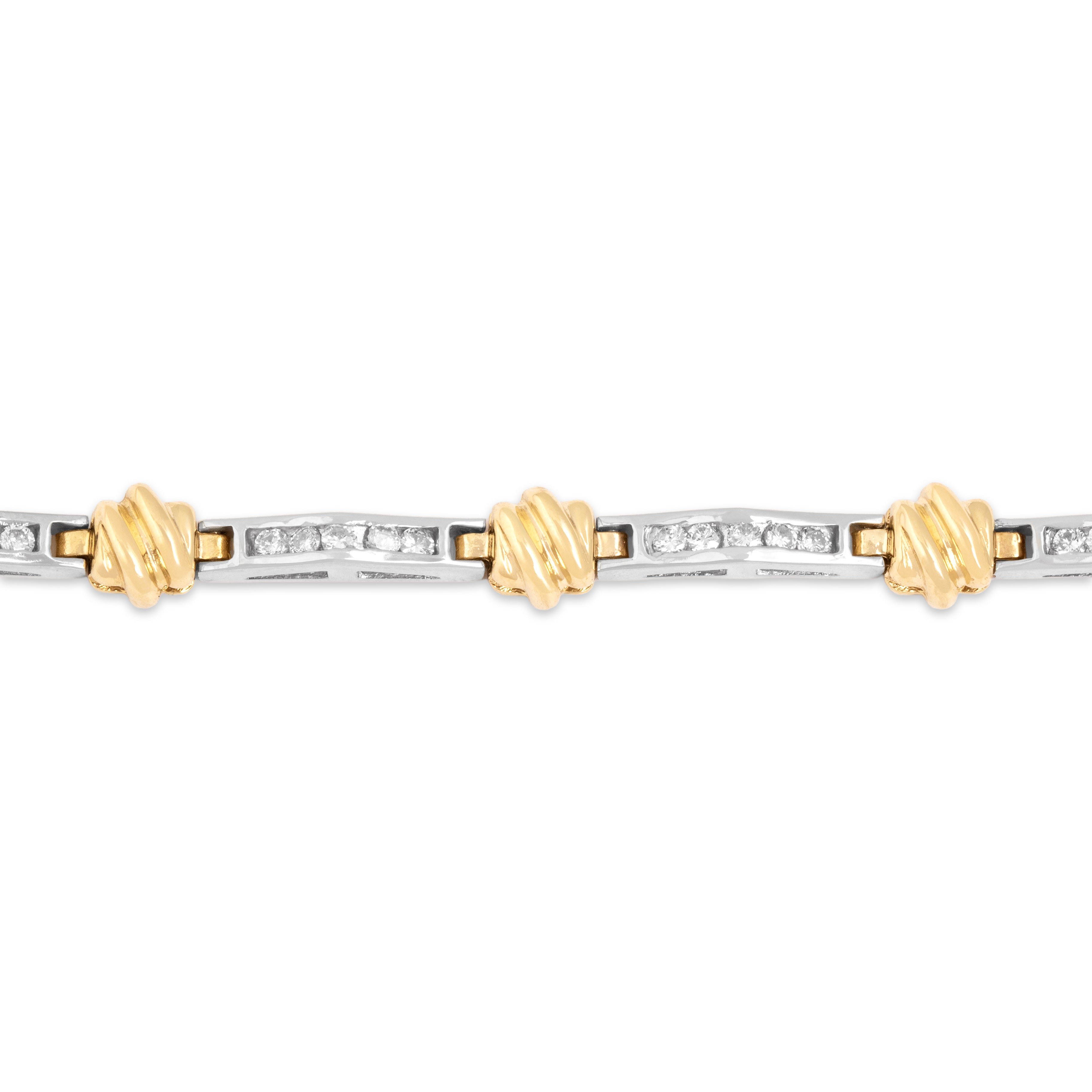 Vintage 14k White & Yellow Gold .78cttw Diamond Knot Channel Link Bracelet 6.75
