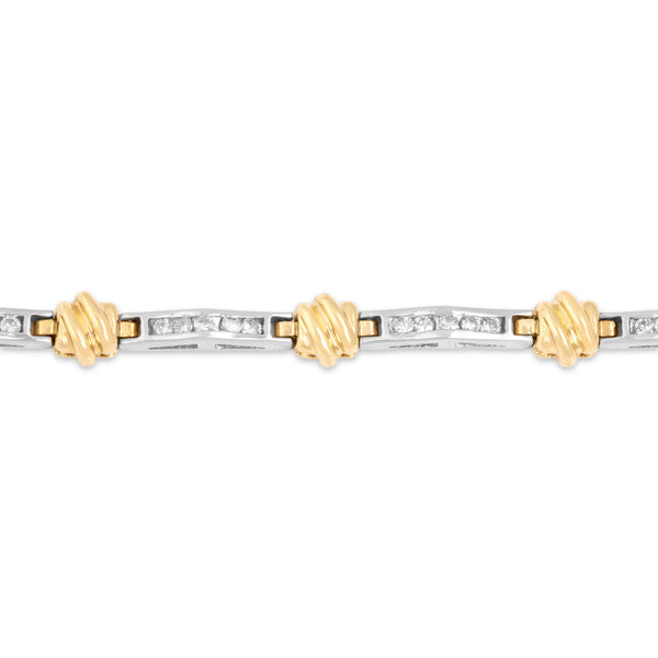 Vintage 14k White & Yellow Gold .78cttw Diamond Knot Channel Link Bracelet 6.75