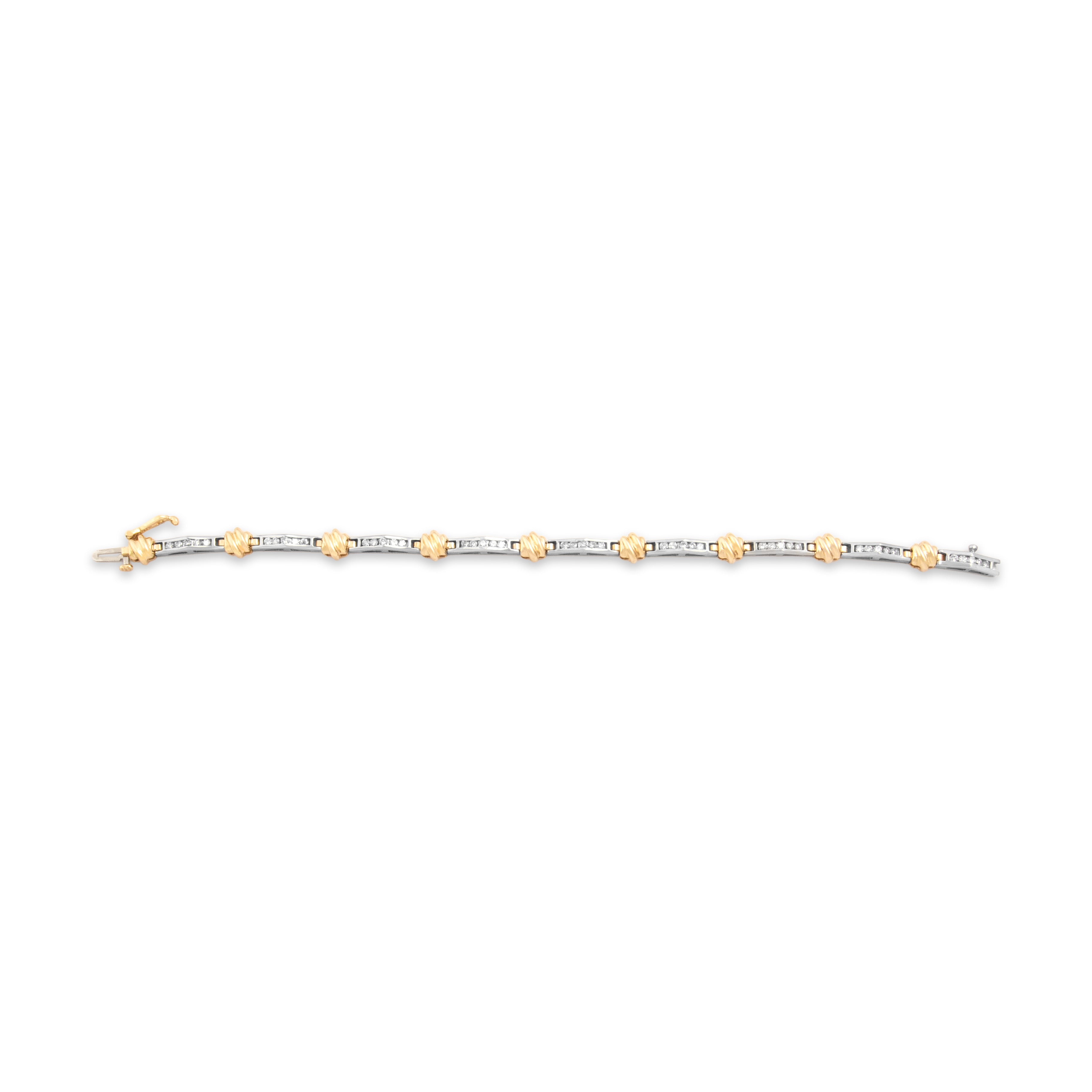 Vintage 14k White & Yellow Gold .78cttw Diamond Knot Channel Link Bracelet 6.75