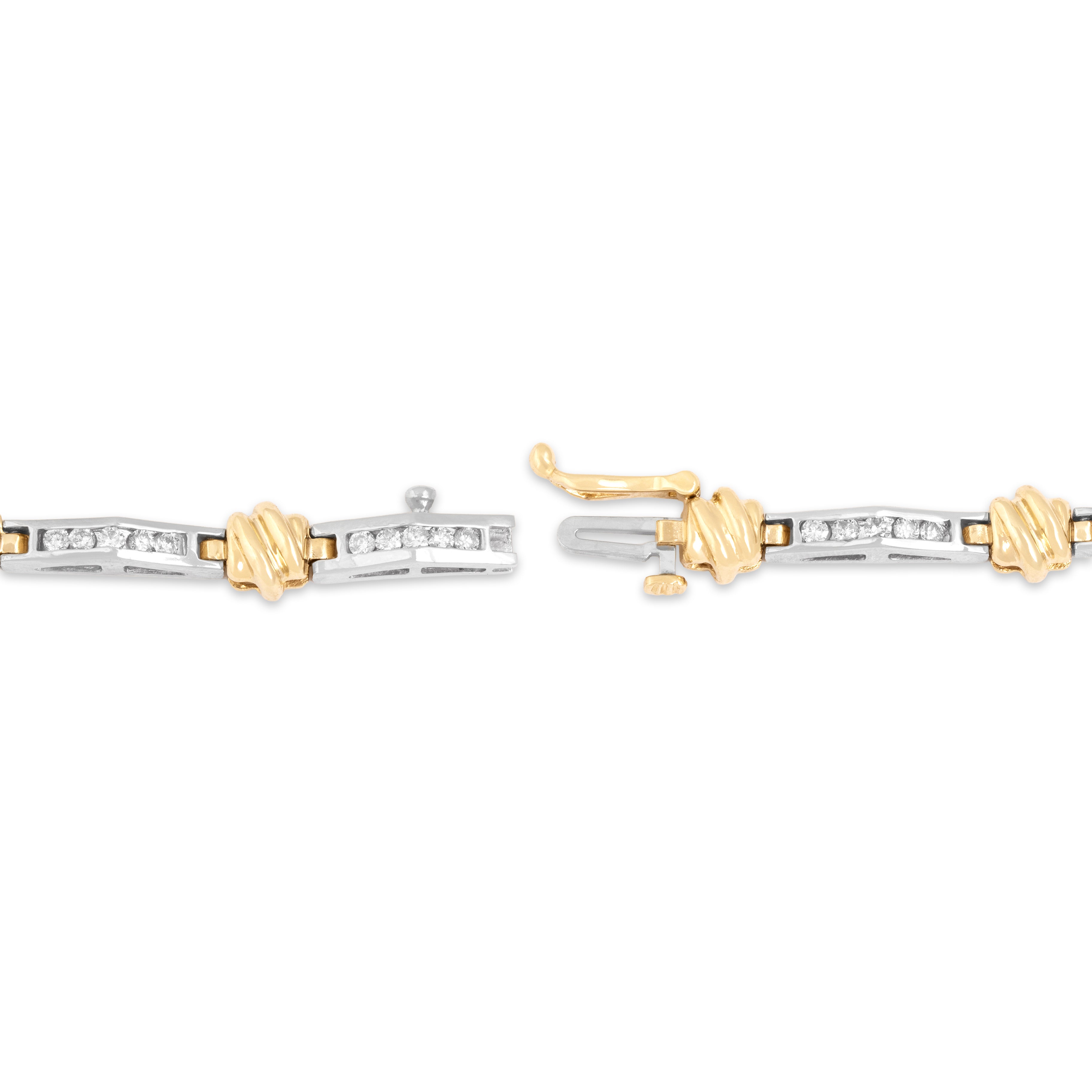 Vintage 14k White & Yellow Gold .78cttw Diamond Knot Channel Link Bracelet 6.75