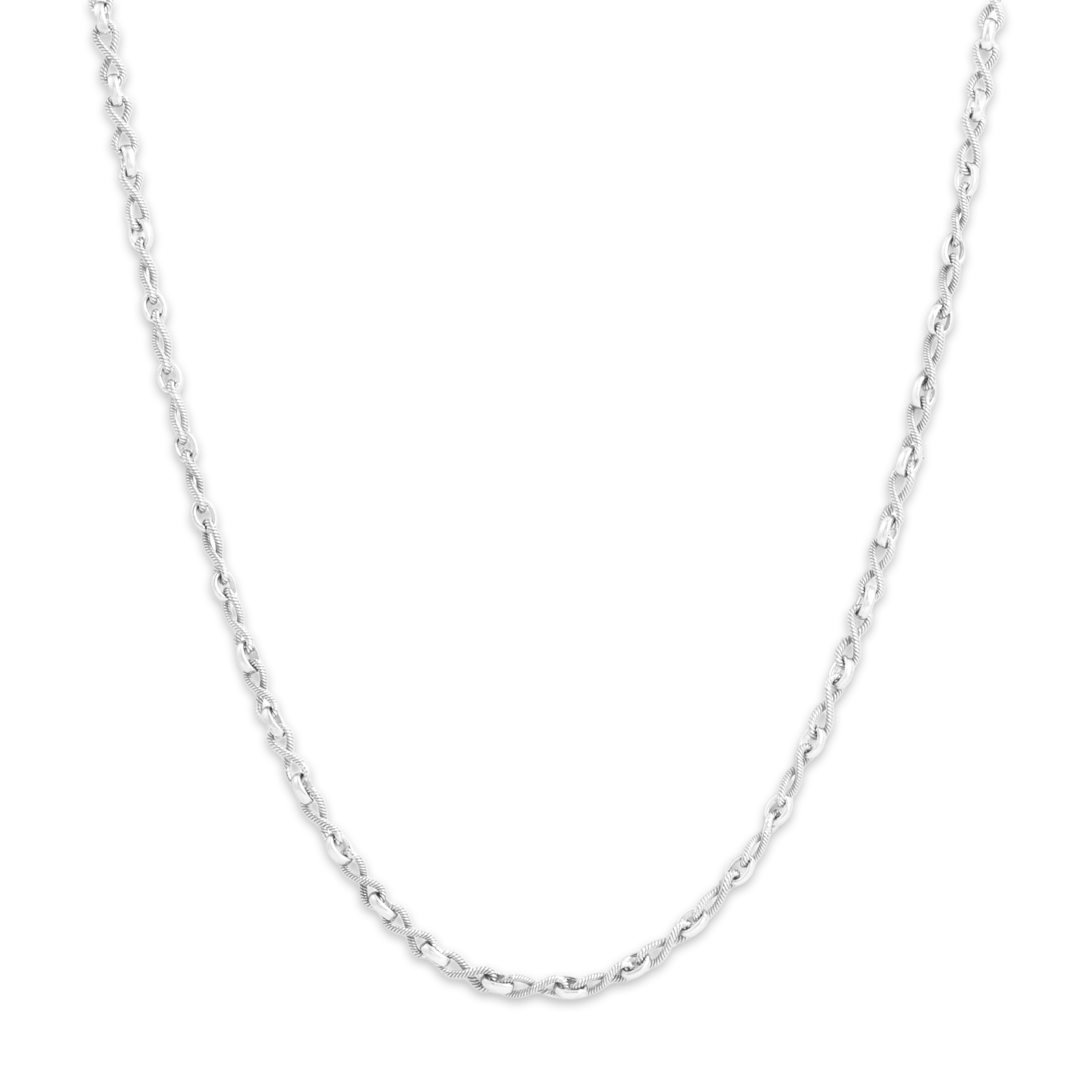 Vintage Italian 14k White Gold 2.8mm Chic Alternating Twisted Textured Link Chain - Close-up view