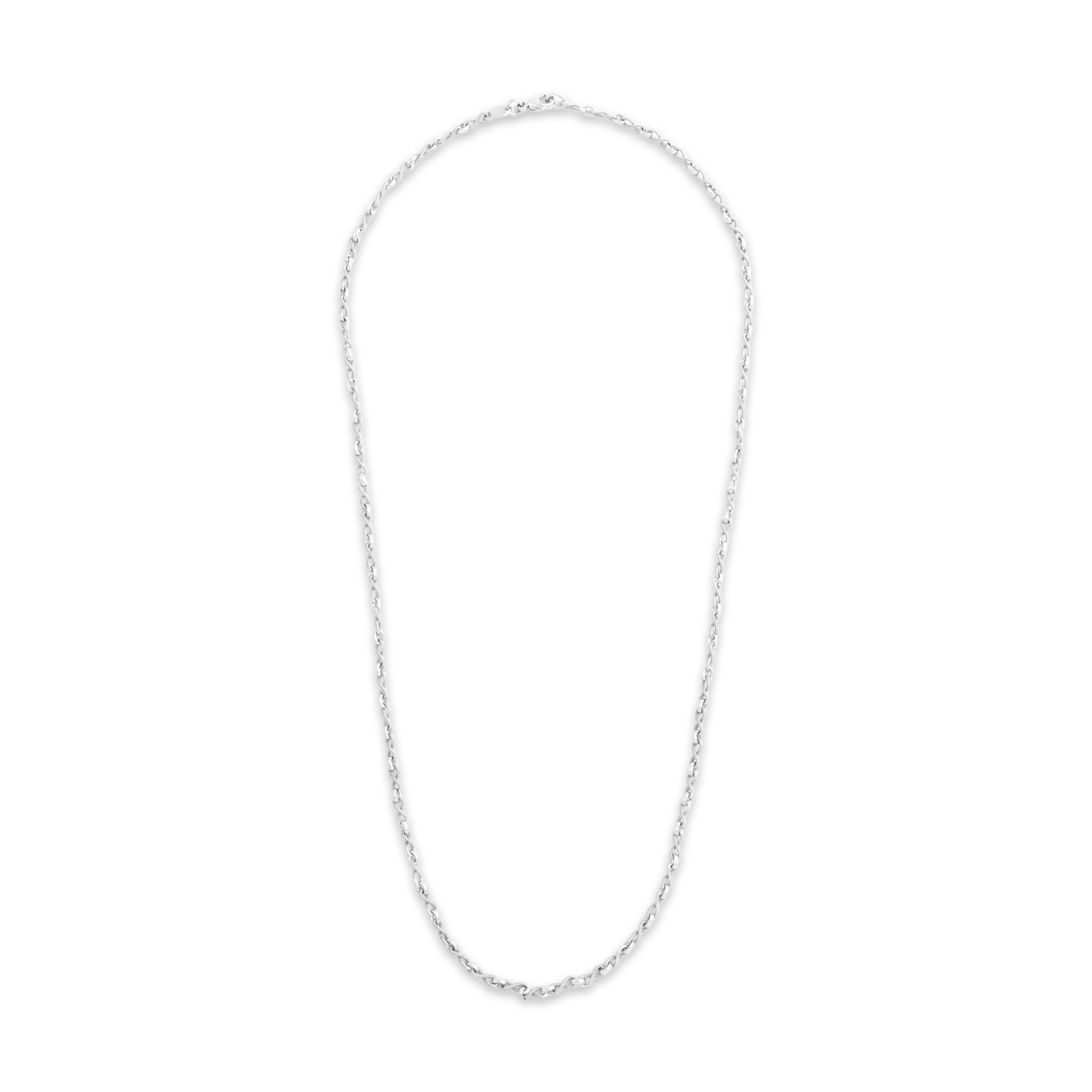 Vintage Italian 14k White Gold 2.8mm Chic Alternating Twisted Textured Link Chain - Overall view