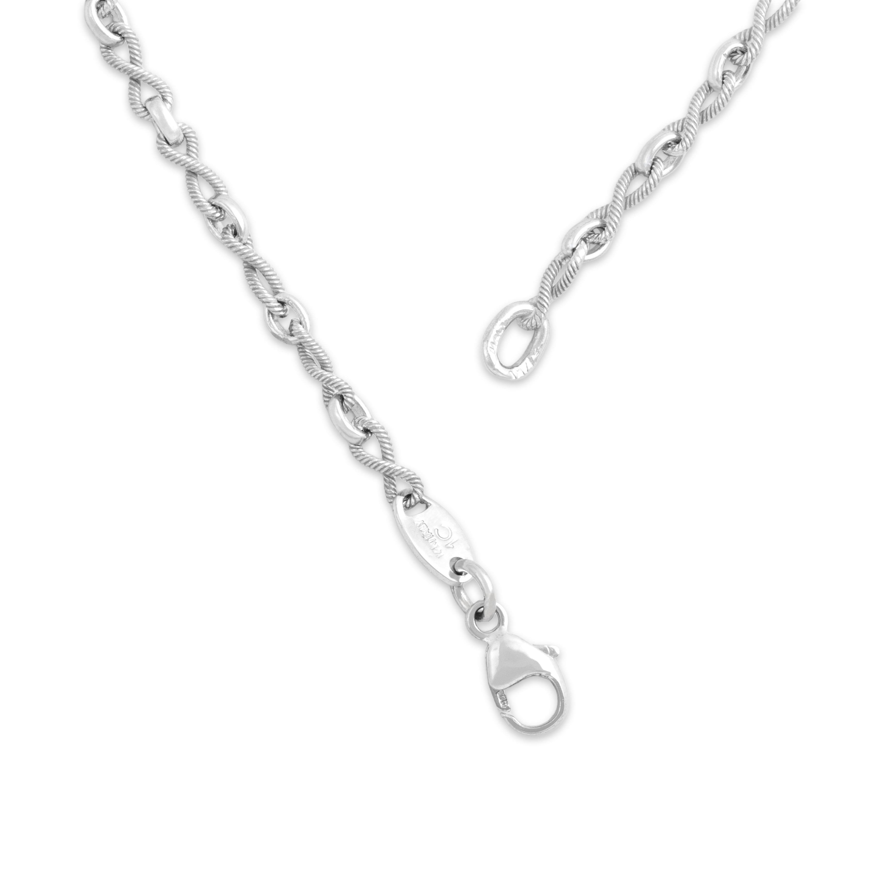 Vintage Italian 14k White Gold 2.8mm Chic Alternating Twisted Textured Link Chain - clasp view
