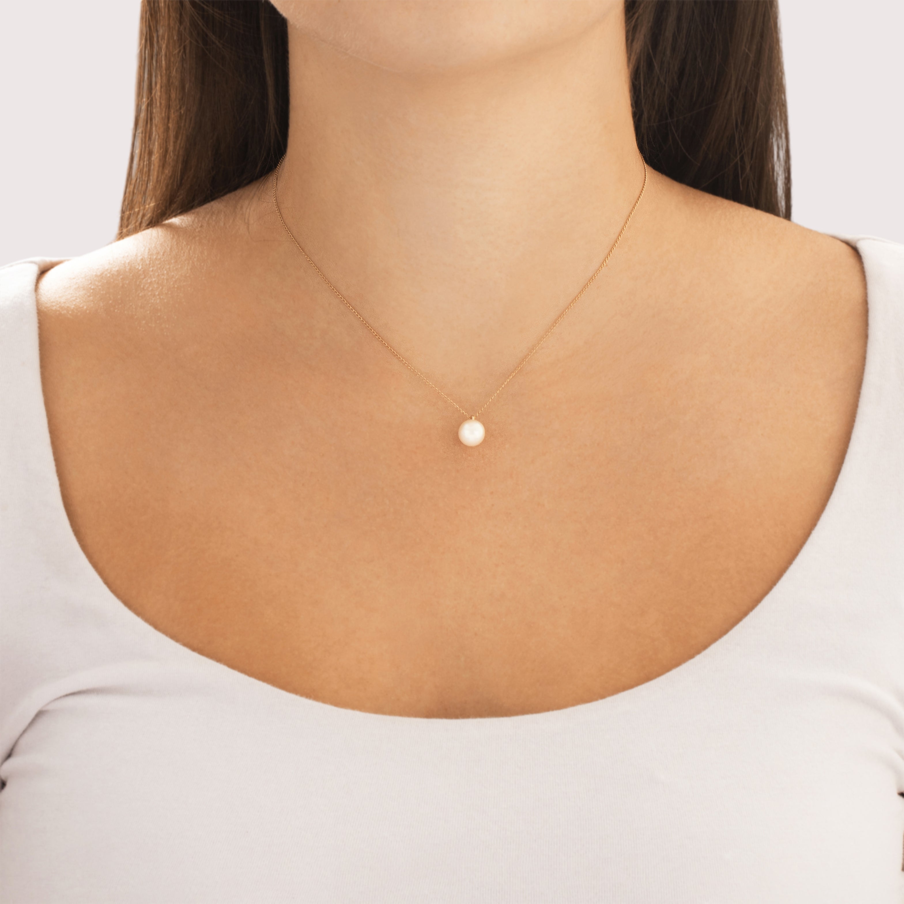 Vintage 14k Yellow Gold Pearl Feminine Curb Link Drop Necklace - On model view