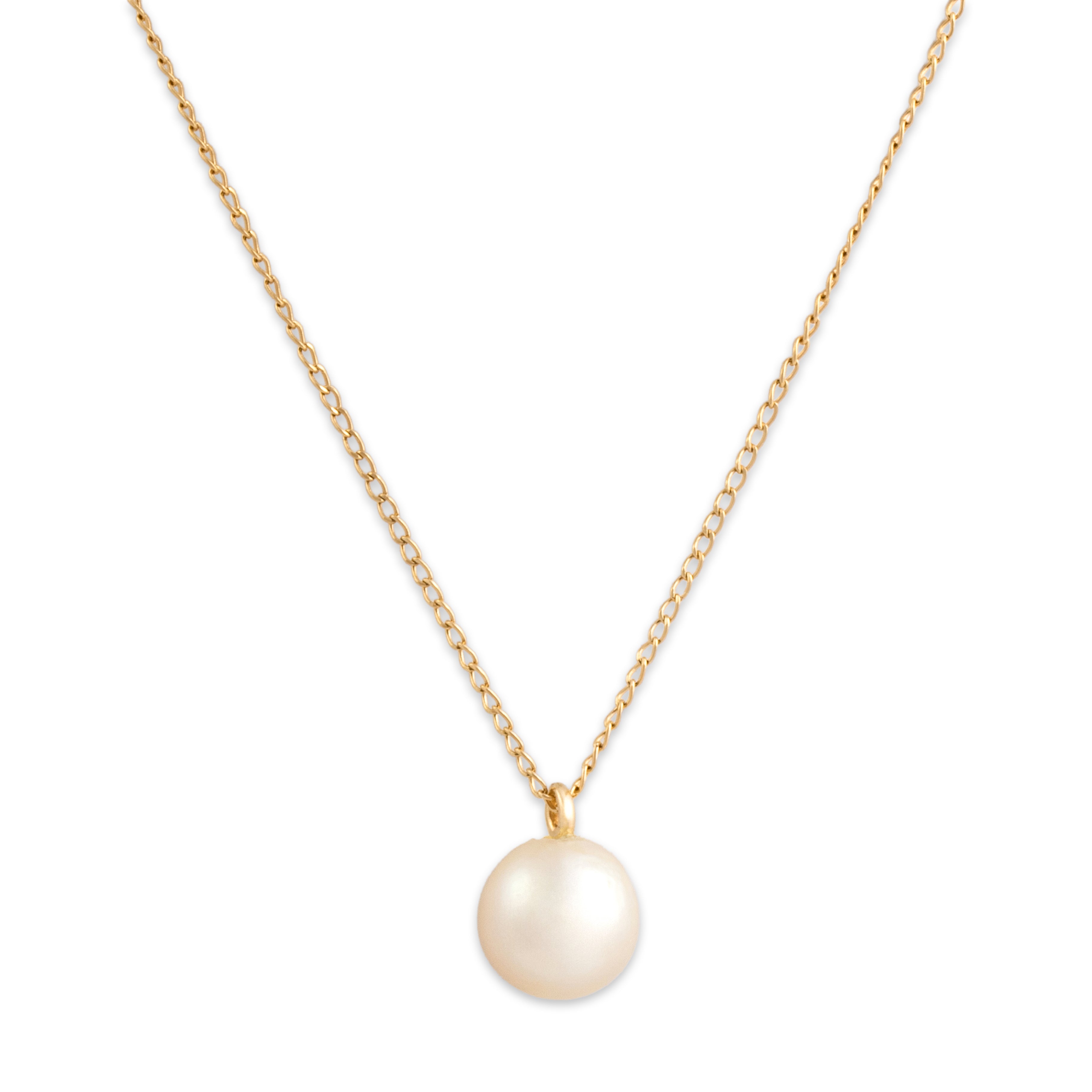 Vintage 14k Yellow Gold Pearl Feminine Curb Link Drop Necklace 15