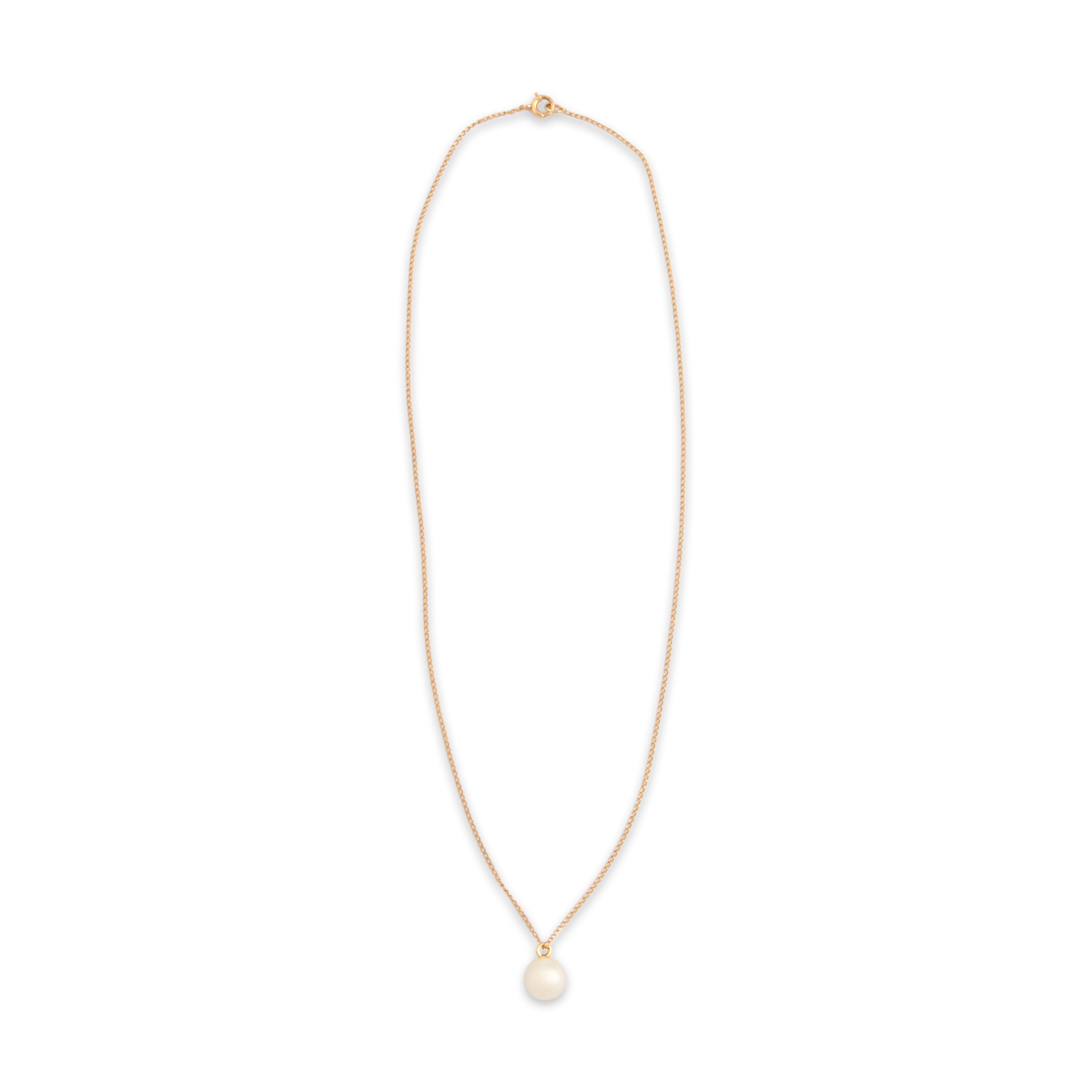 Vintage 14k Yellow Gold Pearl Feminine Curb Link Drop Necklace - Overall view
